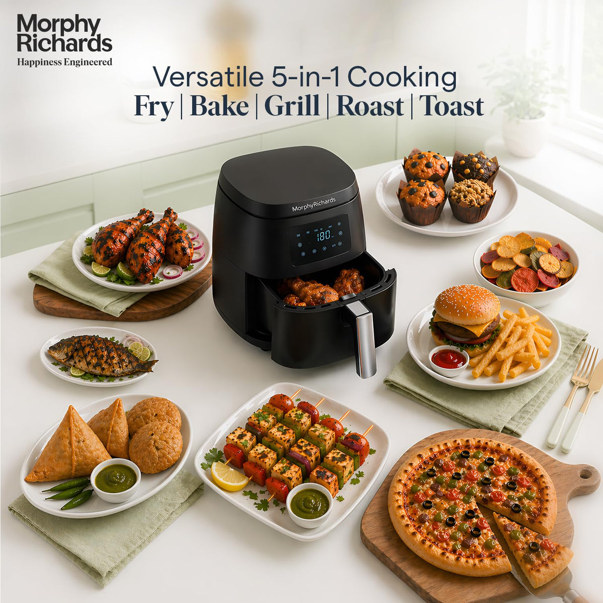 Morphy Richards Digital Air Fryer 5L: Rapid Air Circulation, Touch Panel (Black)