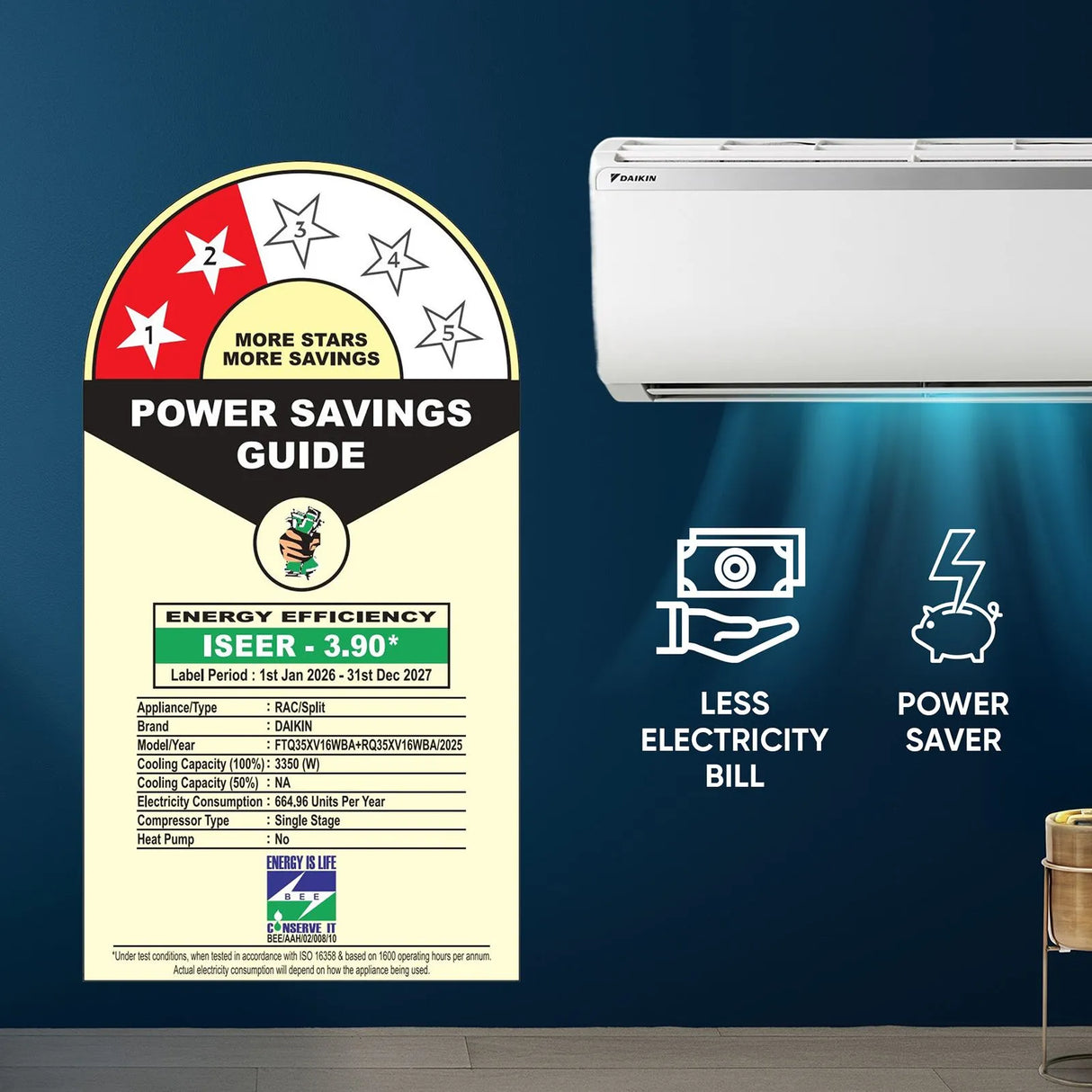 Daikin 1 Ton 2 Star Inverter Split AC (FTQ35XV16WBA) – Copper Condenser, PM 2.5 Filter, Stabilizer-Free Operation