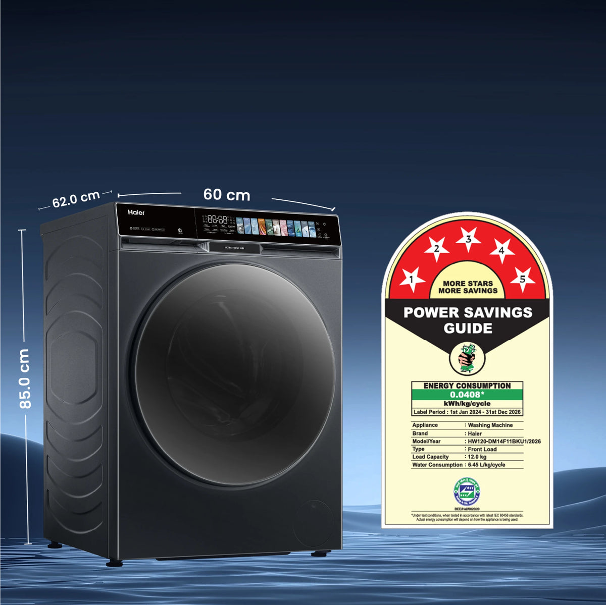 Haier 12 Kg Wi-Fi Fully Automatic Front Load Washing Machine | Direct Motion, 5 Star, Black | HW120-DM14F11BKU1