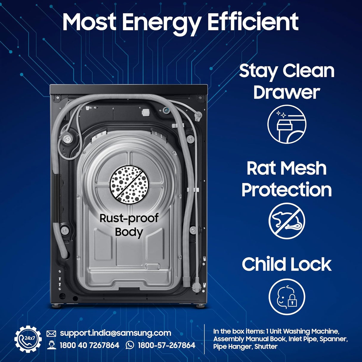 Samsung 12 kg (Wash) / 7 kg (Dry), 5 Star, AI EcoBubble, AI Energy Mode, Air Wash, Super Speed, Hygiene Steam, Wi-Fi, Digital Inverter, Fully-Automatic Front Load Washer Dryer (WD12FG5B34BBTL, Black)