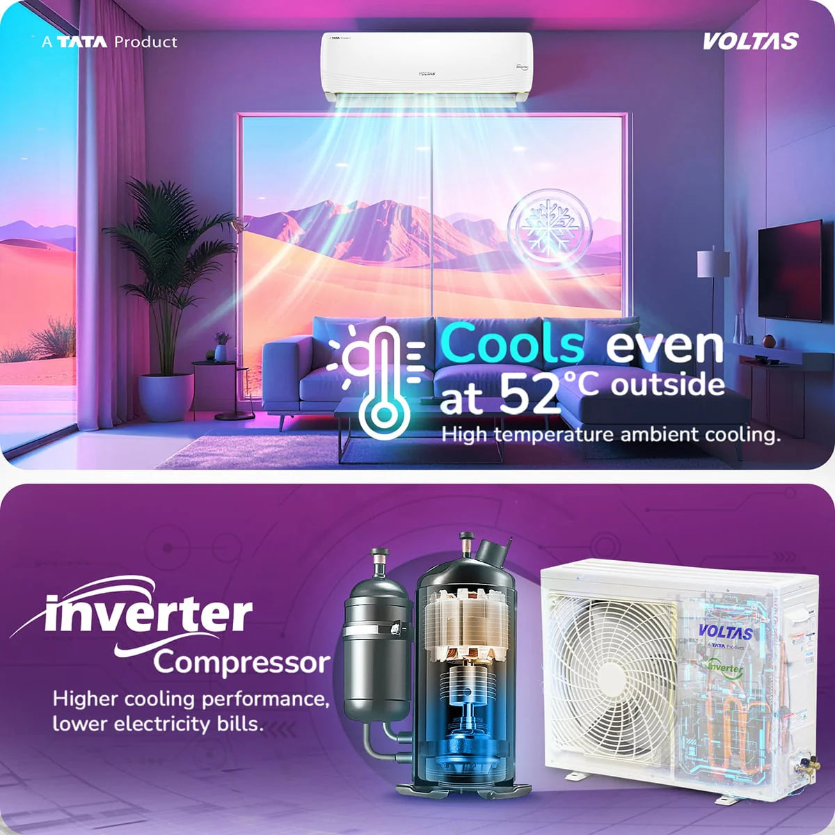 Voltas 1.5 Ton Split AC 3 Star Inverter (183INV Vertis AI Zest Gold)
