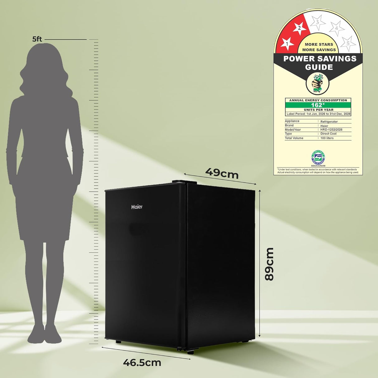 Haier HRD-1252KSA Single Door 100L Refrigerator with Lock & Key and Chiller Freezer Compartment