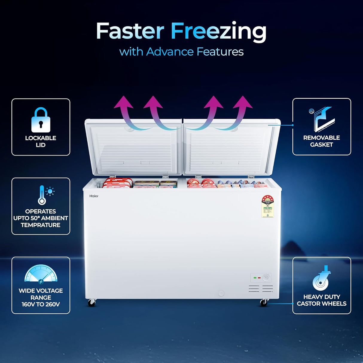 Haier Convertible Deep Freezer 524L HFC-588DPW5 – Double Door, 5 Star Energy Rating & Powerful Cooling System
