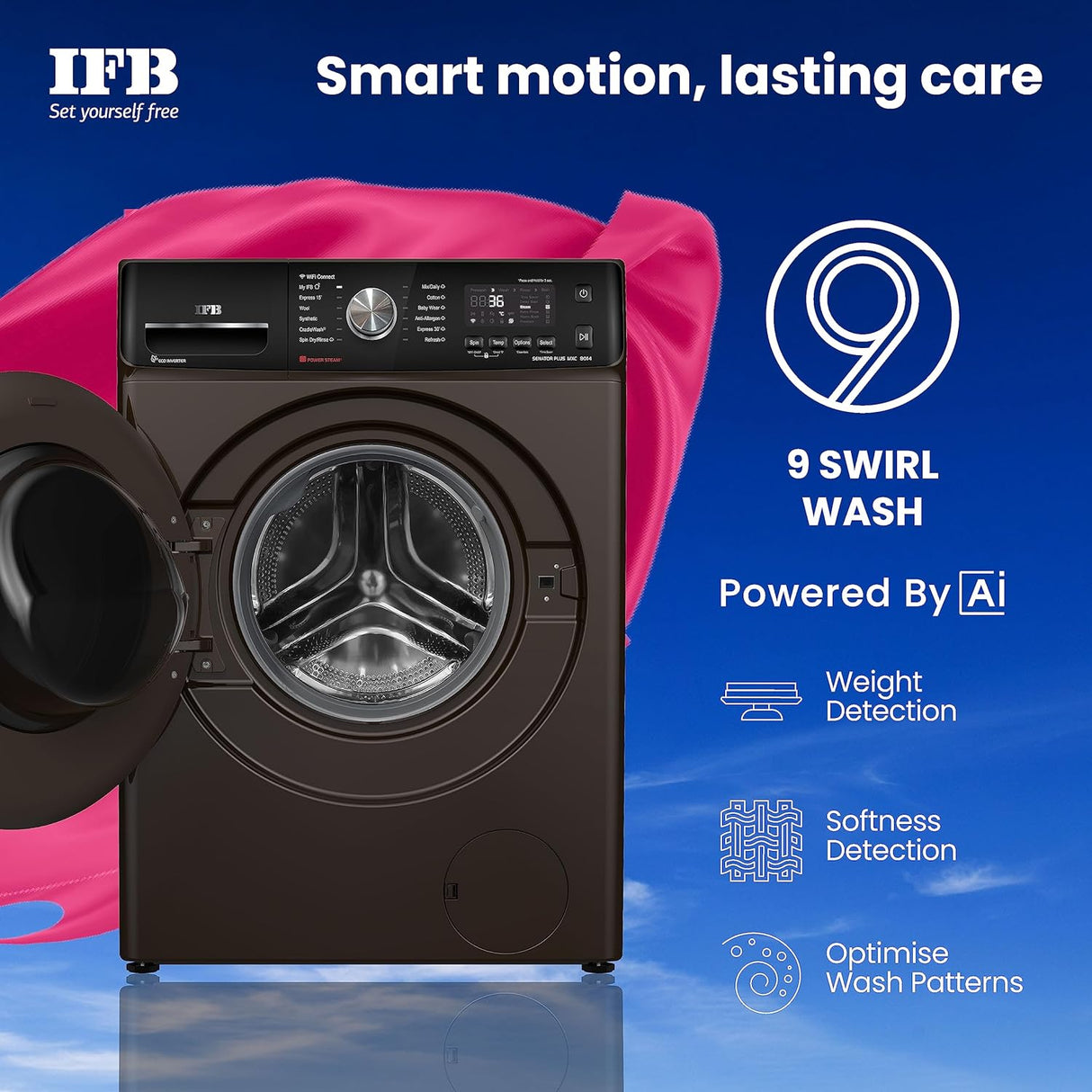 IFB 8 Kg 5 Star AI Eco Inverter Fully Automatic Smart Front Load Washing Machines(SENATOR PLUS MXC, 2023 Model, Mocha, 3D Wash Technology, 4 Years Comprehensive Warranty)