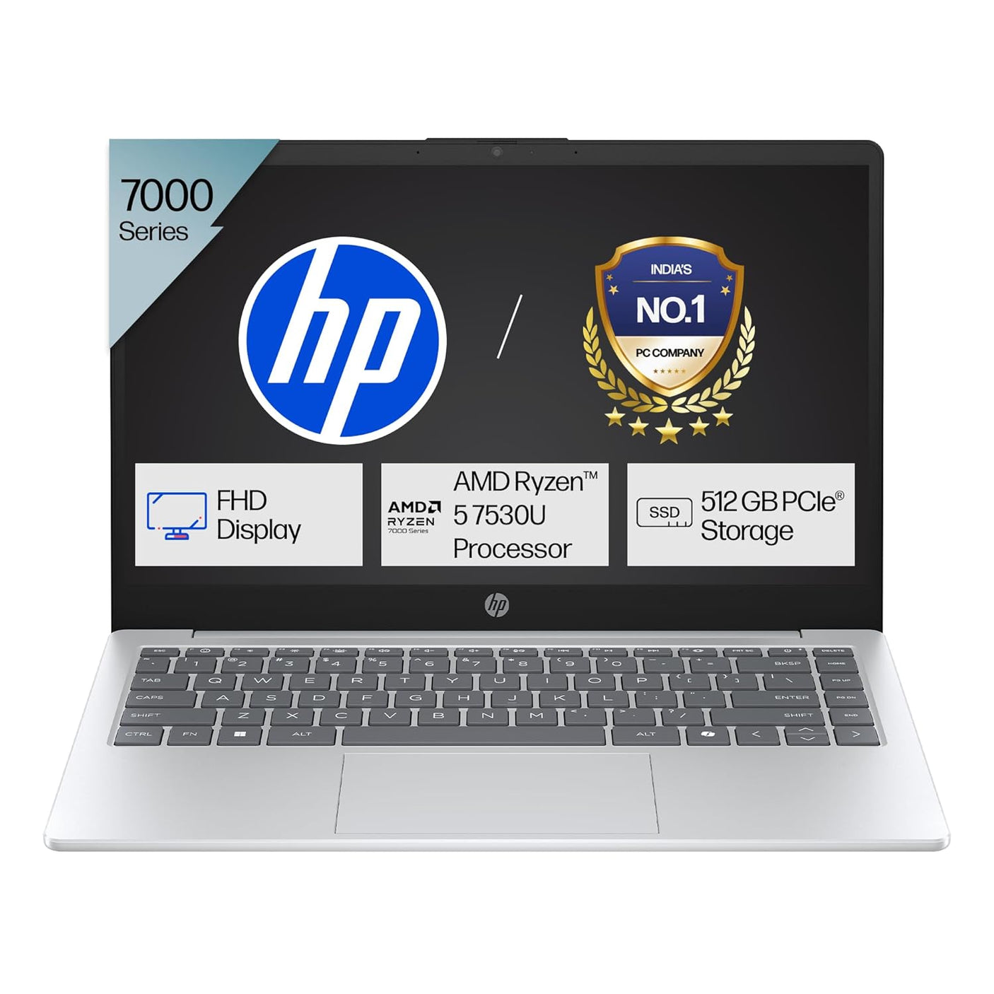HP 14, AMD Ryzen 5 7530U (16GB DDR4, 512GB SSD) FHD, Anti-Glare, Micro-Edge, 14''/35.6cm, Win11, M365 Basic(1yr)* Office24, Silver, 1.4kg, EM0214AU, Backlit, FHD Camera w/Shutter Laptop