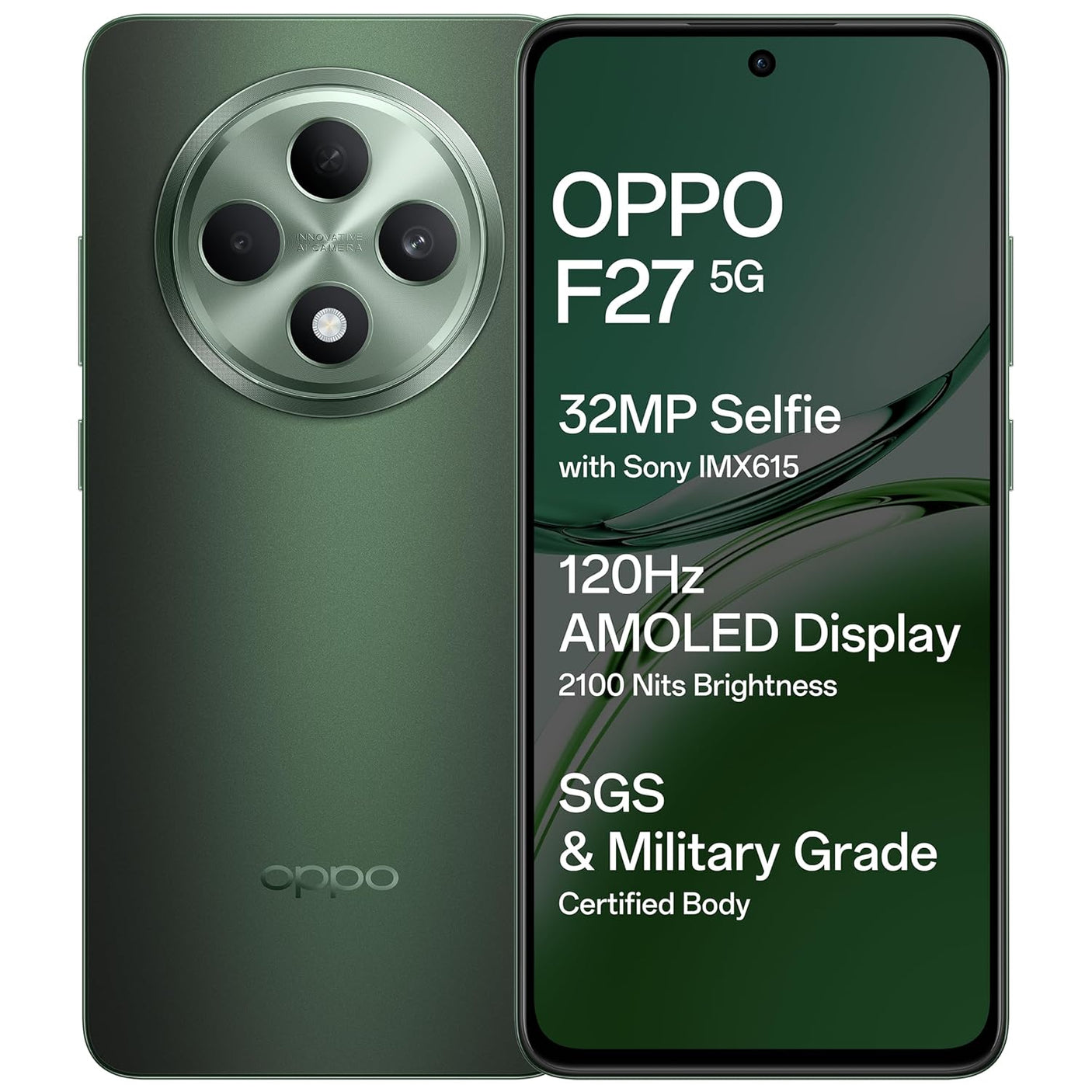 OPPO F27 5G (Emerald Green, 8GB RAM, 128GB Storage) | 6.67" FHD+ AMOLED Display|32MP Sony IMX615 Selfie Camera |AI Portrait Expert| 45W SUPERVOOC