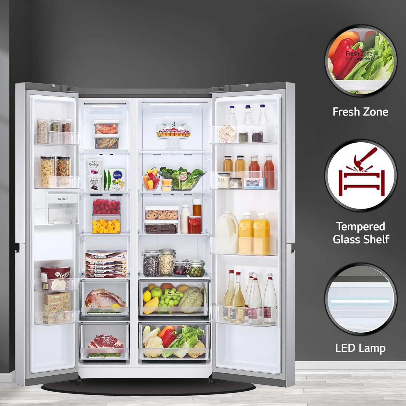 LG 833 L Frost Free Smart Inverter Compressor Wi-Fi Side-By-Side Refrigerator (GC-B307SSVL, Noble Steel 2, Door Cooling+ | Hygiene Fresh+)