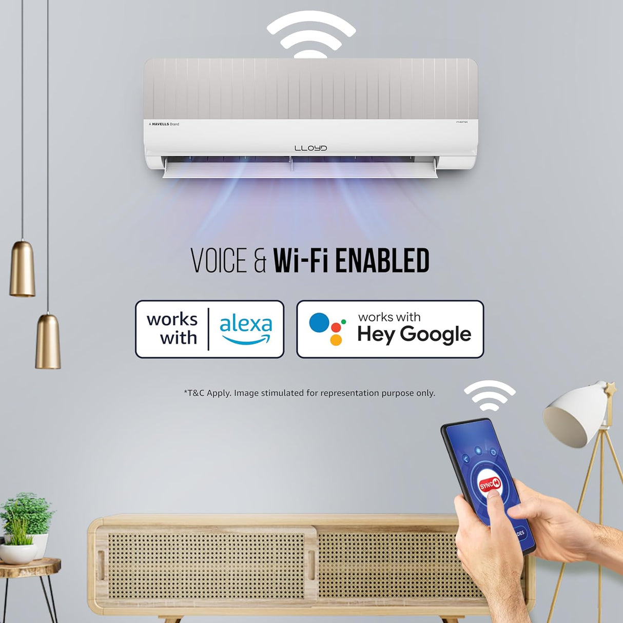 Lloyd Stylus 1.0 Ton 5 Star WiFi Inverter Split AC (6 in 1 Convertible, Changeable Facia, 100% Copper, Anti-Viral + PM 2.5 Filter, 2024 Model, White/Grey Facia, GLS12V5FOGSY