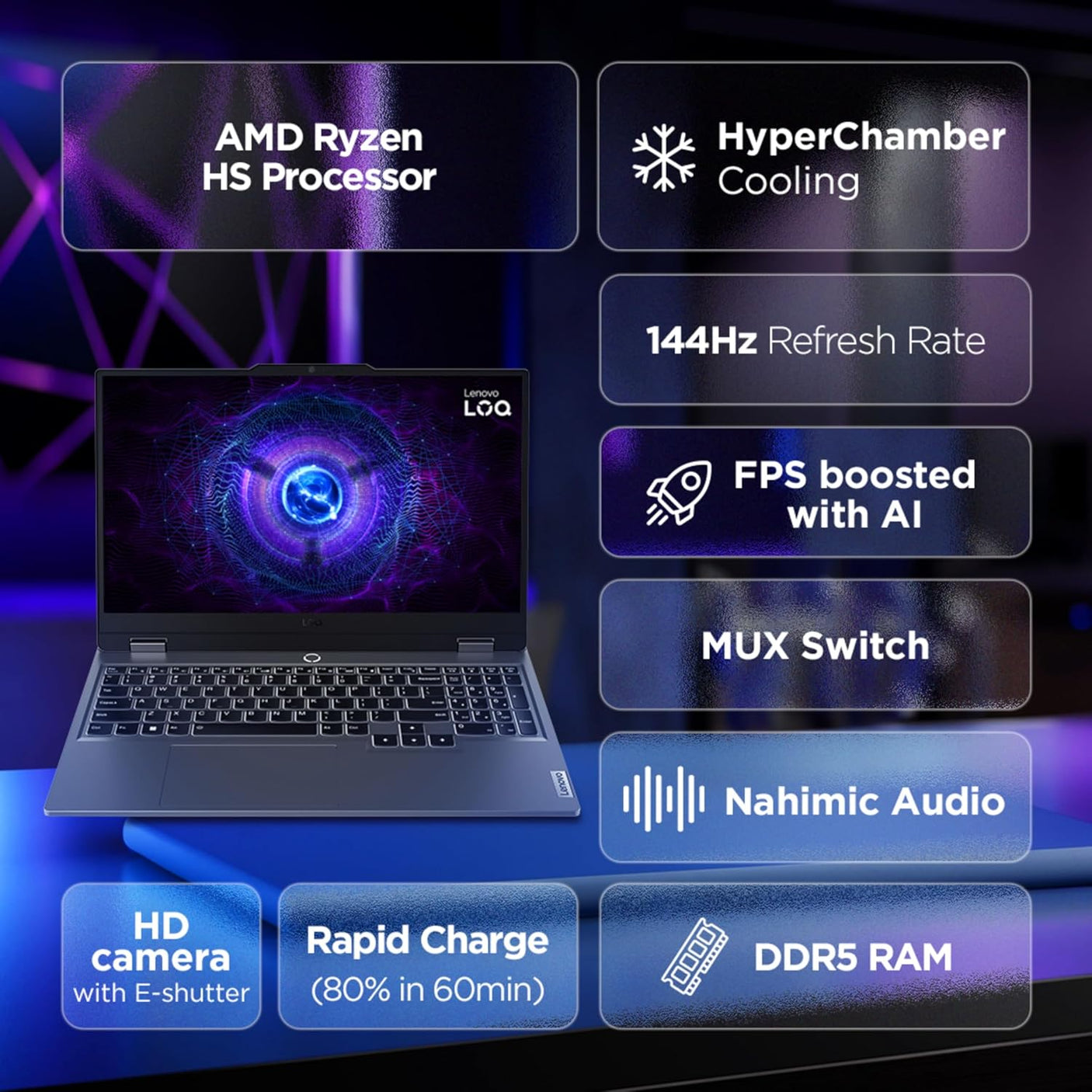 Lenovo LOQ AMD Ryzen 7 7435HS | NVIDIA RTX 3050A 4GB (24GB RAM/512GB SSD/144Hz Refresh Rate/15.6" (39.6cm)/Windows 11/Office Home 2024/3 Mon. Game Pass/Grey/2.4Kg), 83JC00GDIN AI Gaming Laptop