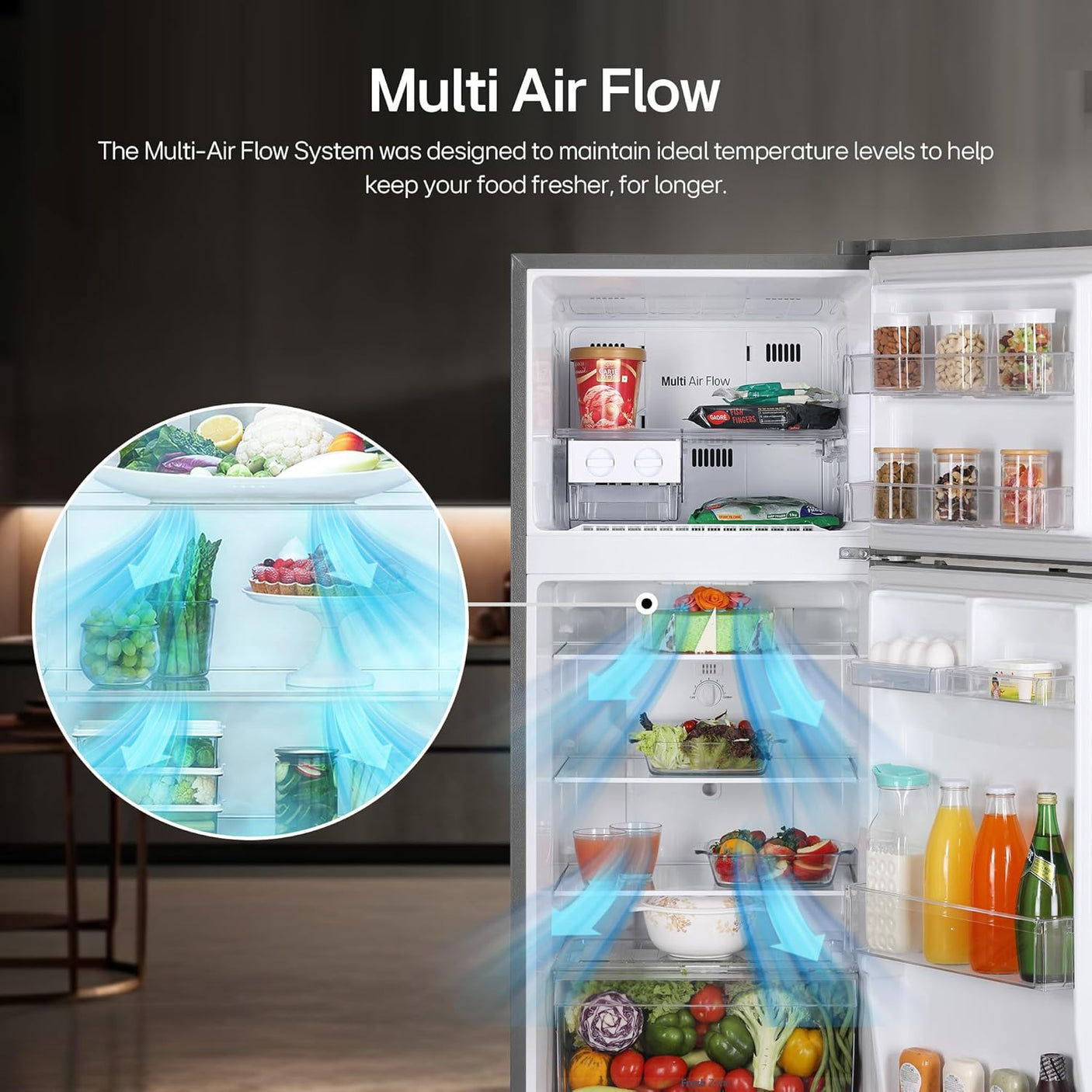 LG 242 L, 2 Star, Smart Inverter Compressor, Multi Air Flow, Frost-Free Double Door Refrigerator (GL-N292DPZY, Shiny Steel