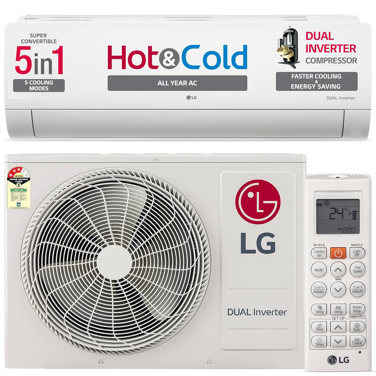 LG 1.5 Ton 3 Star  Split AC with Hot and Cold, 5-in-1 Cooling, Gold Fin+, Dual inverter Compressor, 2025 Model (USNH19VNXE)