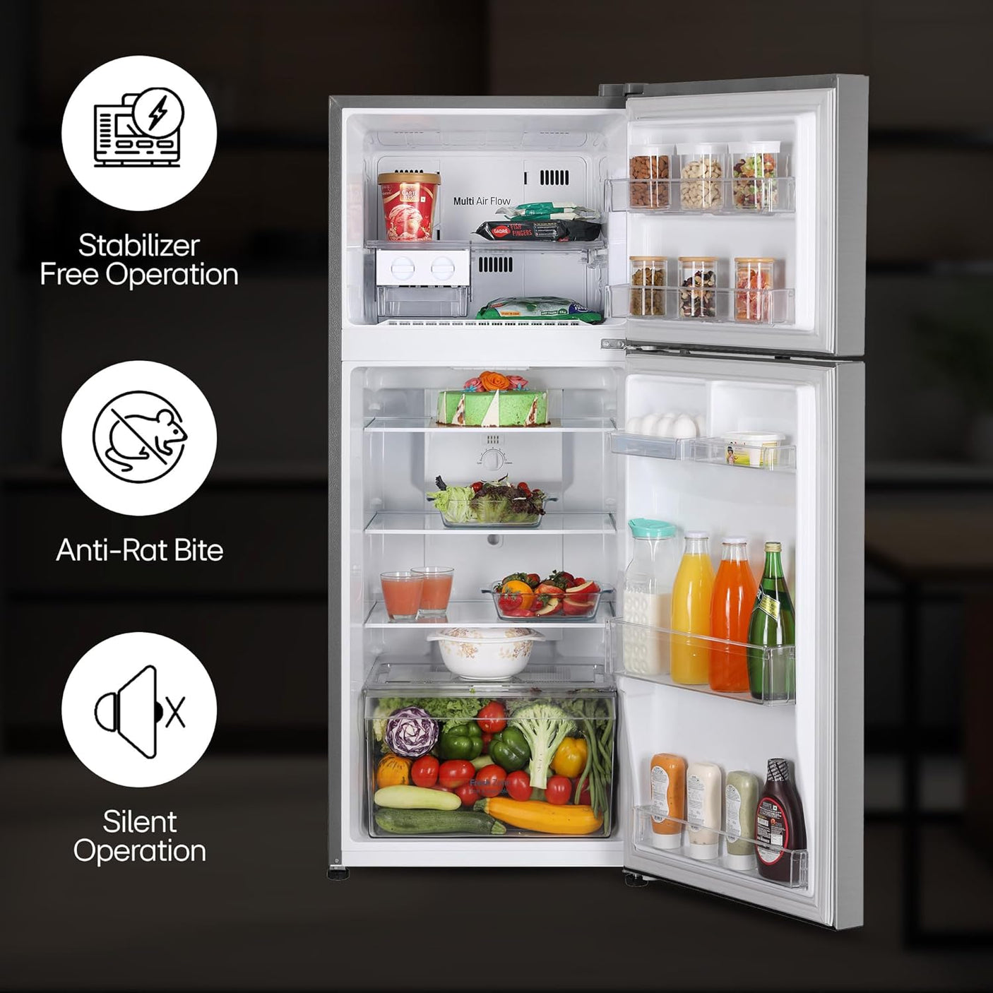 LG 242 L, 2 Star, Smart Inverter Compressor, Multi Air Flow, Frost-Free Double Door Refrigerator (GL-N292DPZY, Shiny Steel