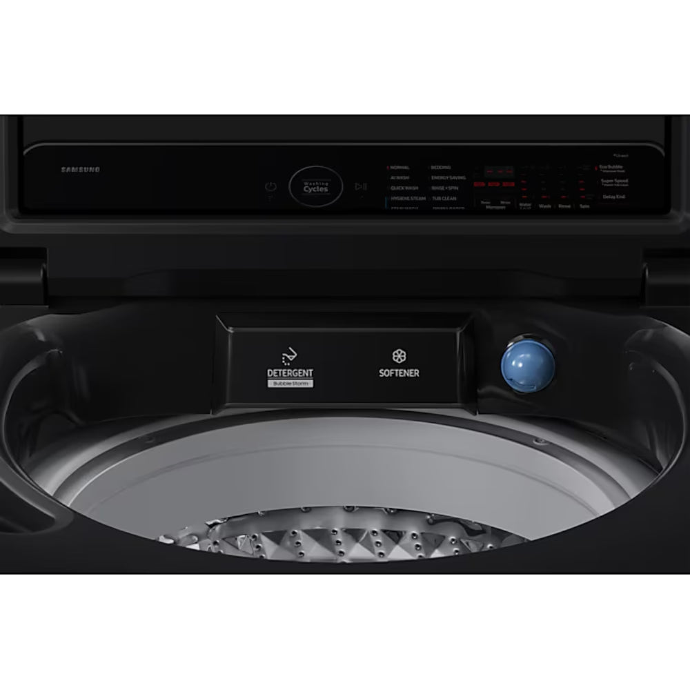 Samsung 12 kg 5 Star AI Wash Top Load Washing Machine with Heater, Eco Bubble, BubbleStorm, Dual Storm Pulsator, Soft Close Lid, Black Caviar (WA80F12B6B, 2025 Model)