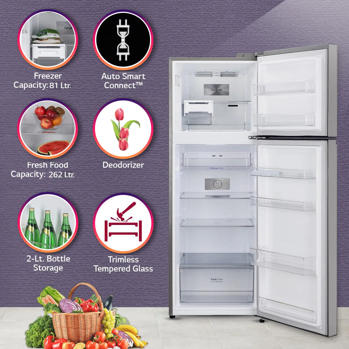 LG GL-T3826SNPZ Double Door Refrigerator (380L, Smart Inverter Compressor, Frost Free, Convertible 5-in-1, Wi-Fi Enabled, Multi Air Flow Cooling, Shiny Steel Finish)