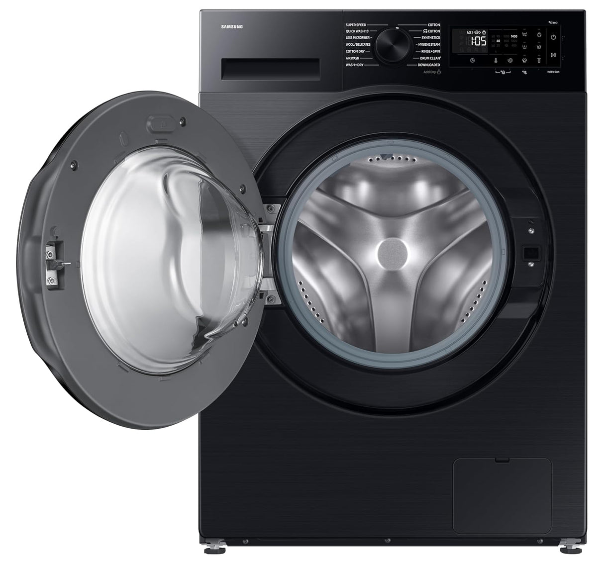 Samsung 12 kg (Wash) / 7 kg (Dry), 5 Star, AI EcoBubble, AI Energy Mode, Air Wash, Super Speed, Hygiene Steam, Wi-Fi, Digital Inverter, Fully-Automatic Front Load Washer Dryer (WD12FG5B34BBTL, Black)