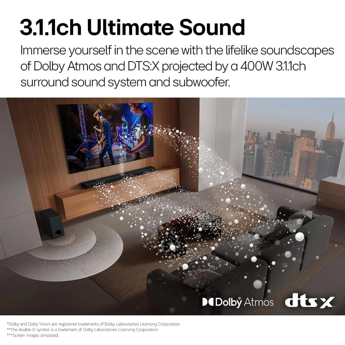 LG SQ70TY 400W Bluetooth Soundbar with Remote (Dolby Digital, 3.1.1 Channel, Black)