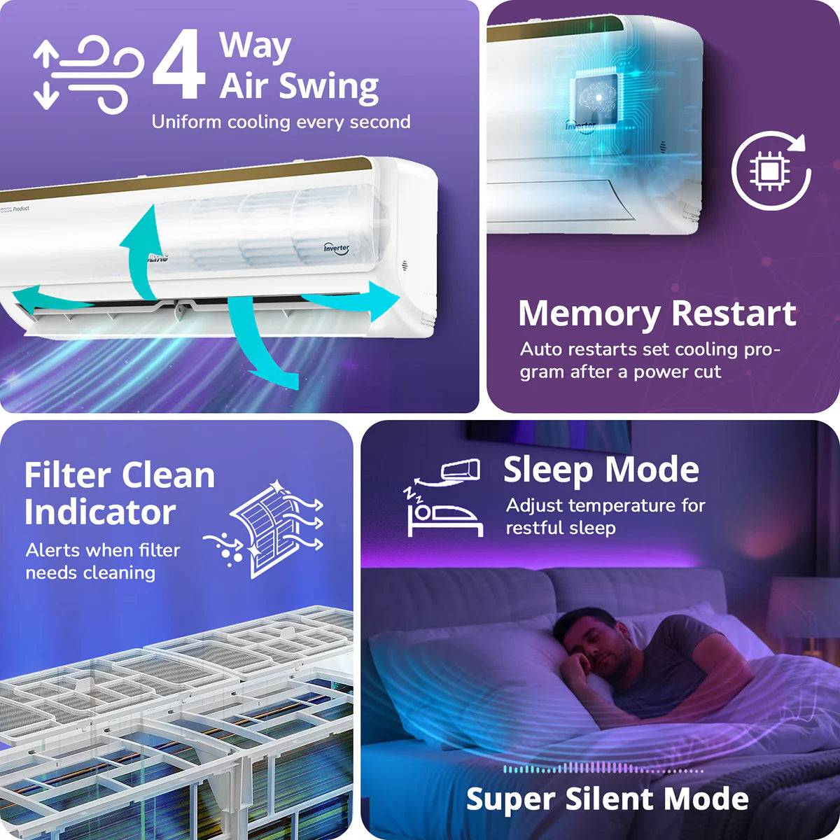 Voltas Vertis Elite Gold 1 Ton 3 Star Inverter Split Air Conditioner (Model: 123INV) | 6-Step Adjustable Mode | Turbo Cooling | Ice Wash Technology | High Ambient Cooling | Copper Condenser | 2026 Model
