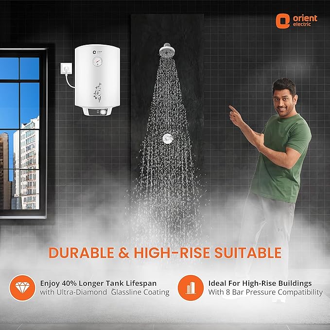 Stay warm with the best: Orient Electric 25L Storage Geyser - URJA+ 25LT, White.