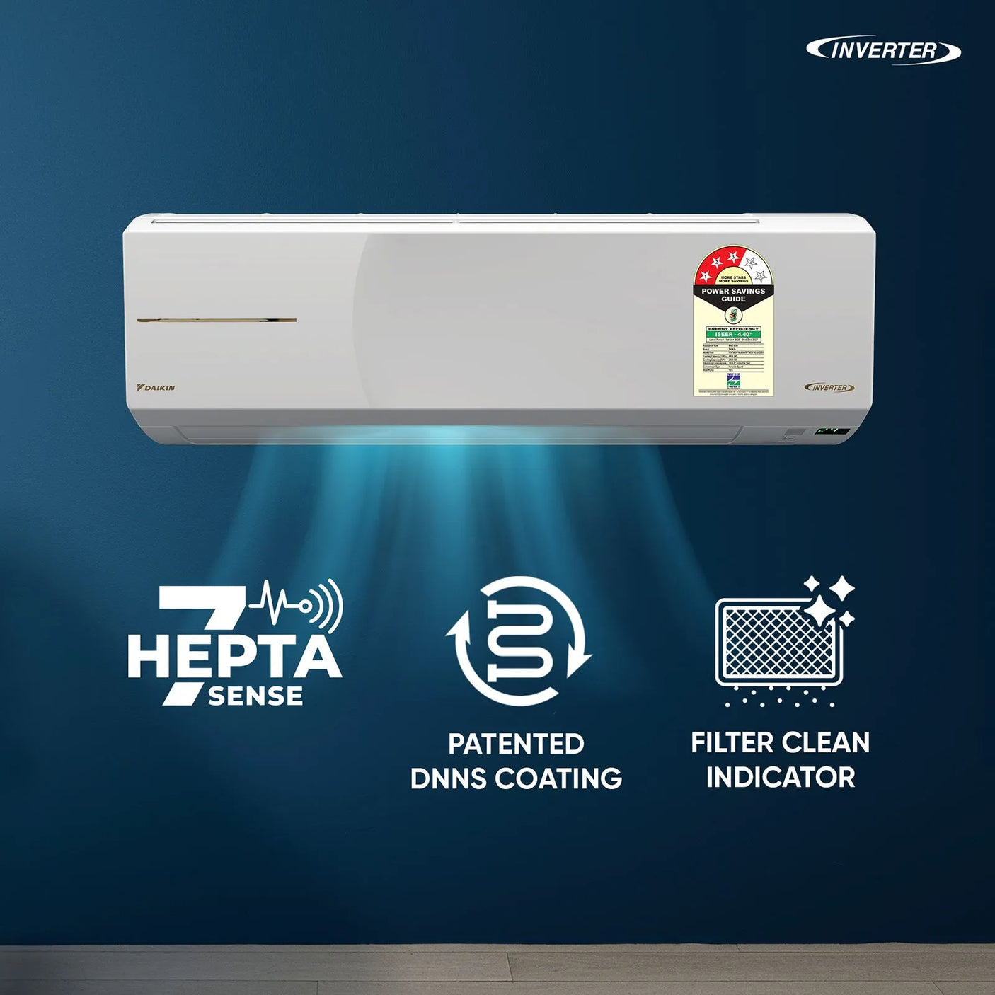 Daikin FTHT60XV16UAA 1.8 Ton 3 Star Hot & Cold Inverter Split AC with Copper Condenser & PM 1.0 Filter – All Season AC
