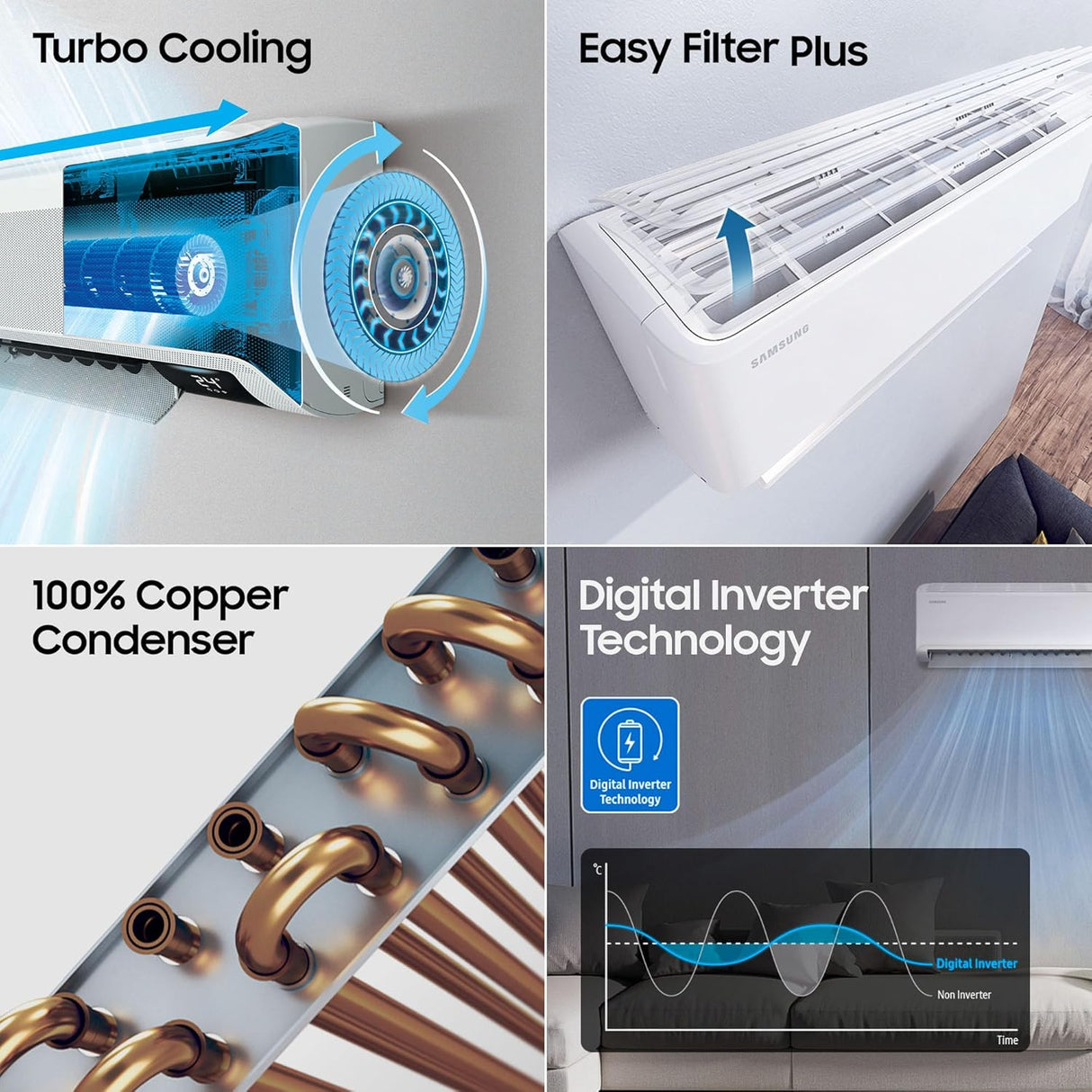 Samsung 1.5 Ton 3 Star Bespoke AI WindFree Inverter Smart Split AC (2026 Model, WiFi, Voice Control, Digital Inverter, 4-Way Swing, 5-Step Convertible, Powerful Cooling – AR60H18D1PWNNA)
