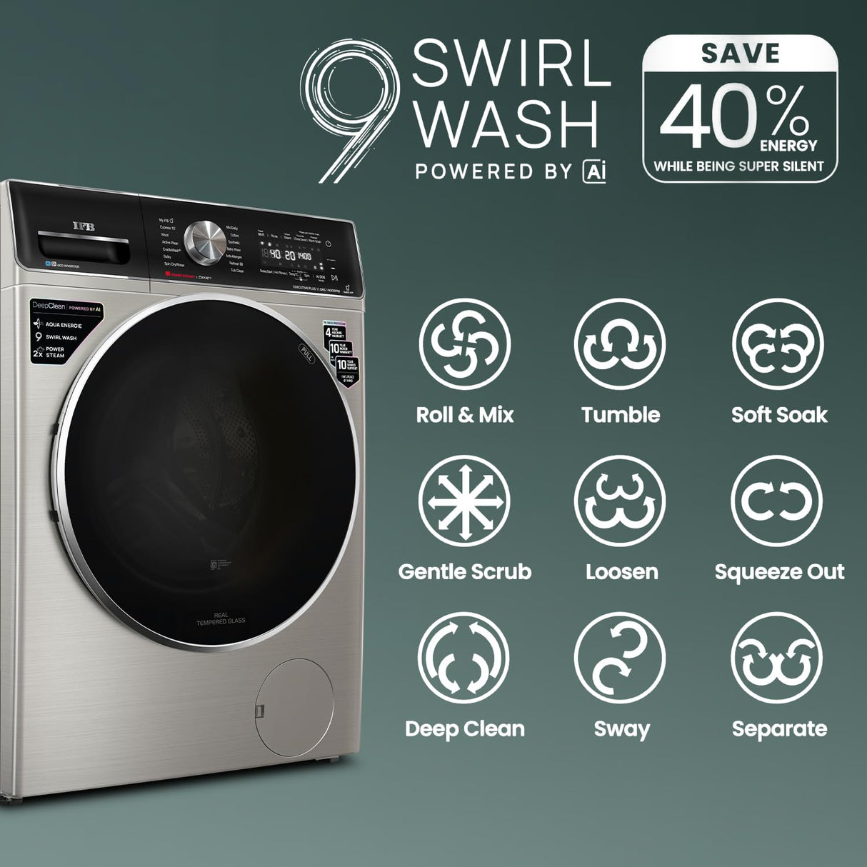 IFB 11 Kg 5-Star Fully Automatic Front Load Washing Machine | DeepClean®, AI DOS, WiFi, PowerSteam®, Oxyjet, Steam Refresh (EXECUTIVE PLUS VSG 1114)