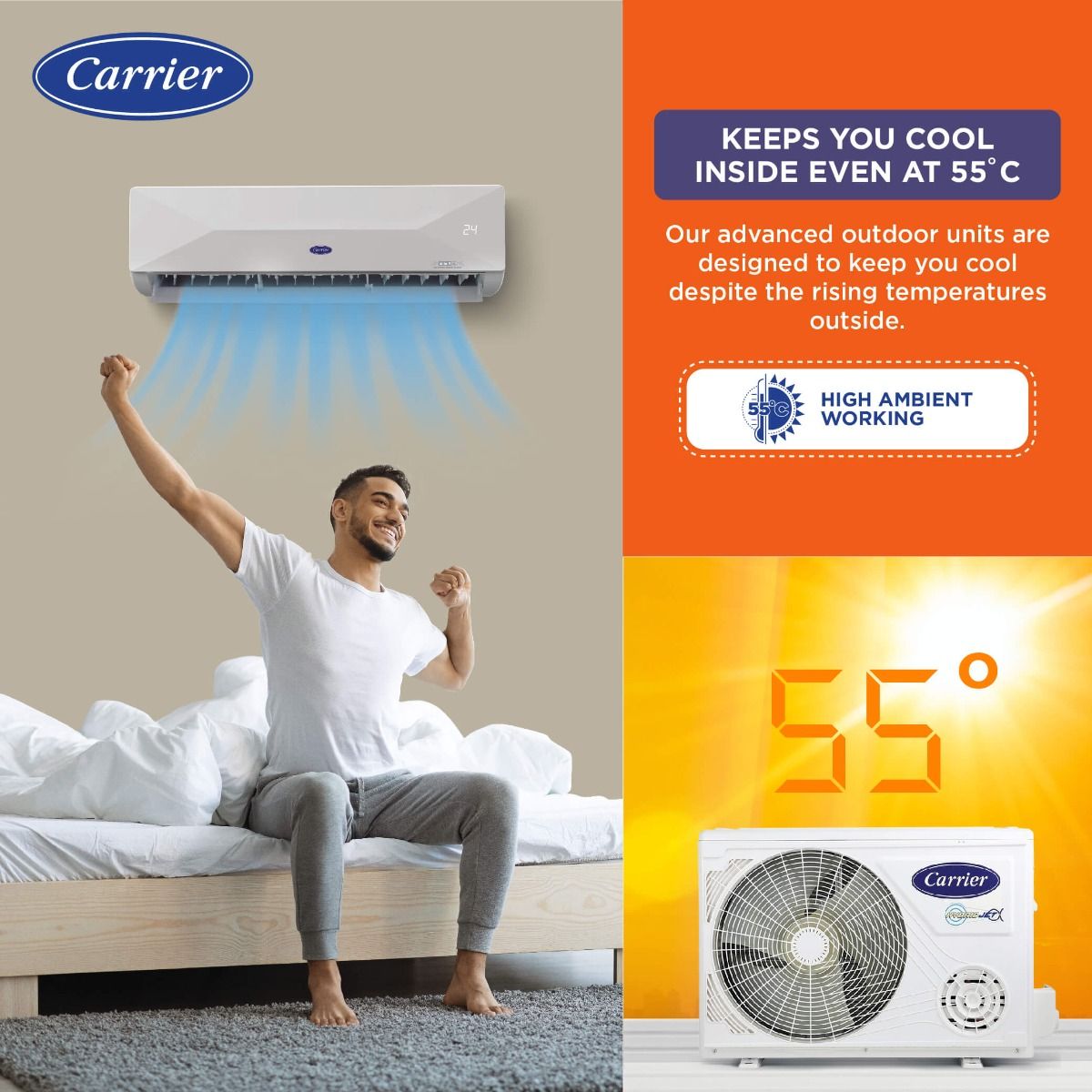 Carrier 1.5 Ton 3 Star Flexicool Inverter Split AC (Copper, Convertible 6-in-1 Cooling,Insta Cool, Xcel Edge Exi White)