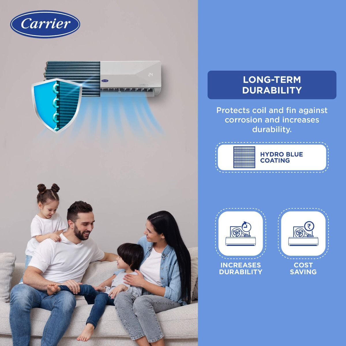 Carrier 1.5 Ton 3 Star Flexicool Inverter Split AC (Copper, Convertible 6-in-1 Cooling,Insta Cool, Xcel Edge Exi White)