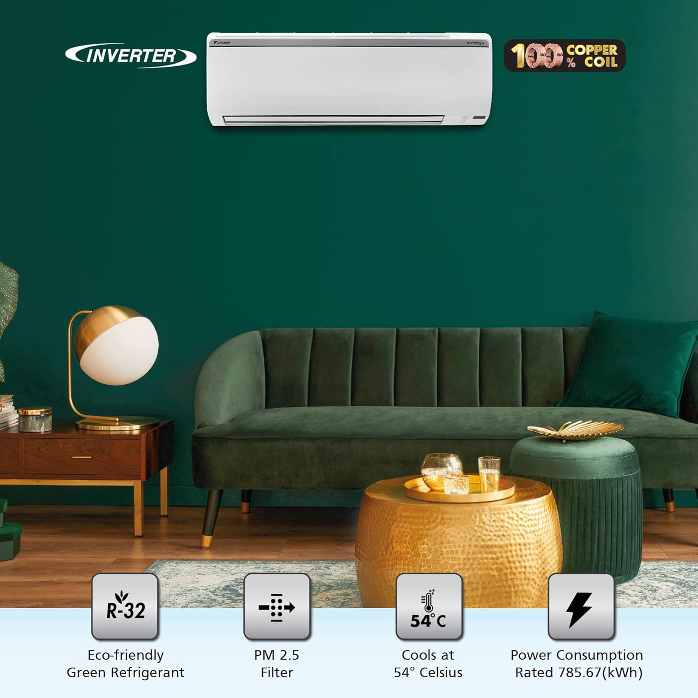 Daikin 1.5 Ton 5 Star Inverter Split AC (Copper, PM 2.5 Filter, FTKR50UV16U, White)