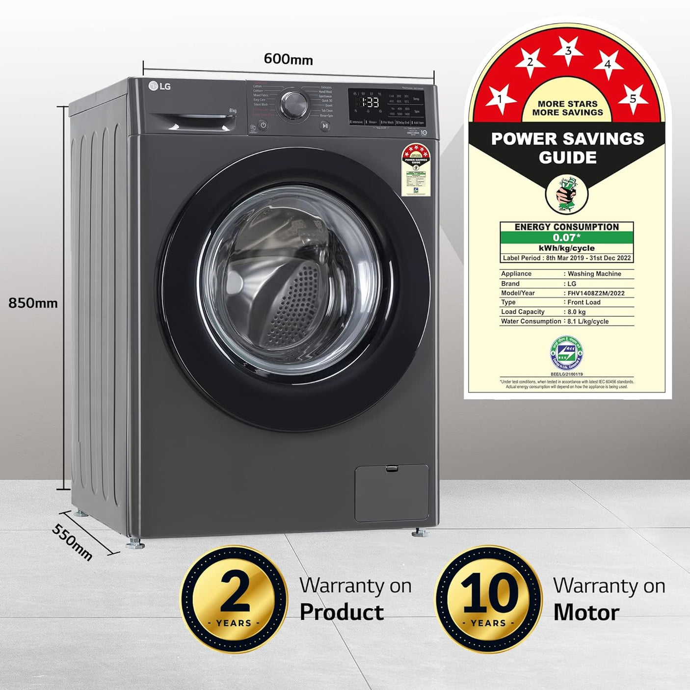 LG 8kg 5-Star Inverter AI Direct-Drive Front Load Washer WM FHV1408Z2M