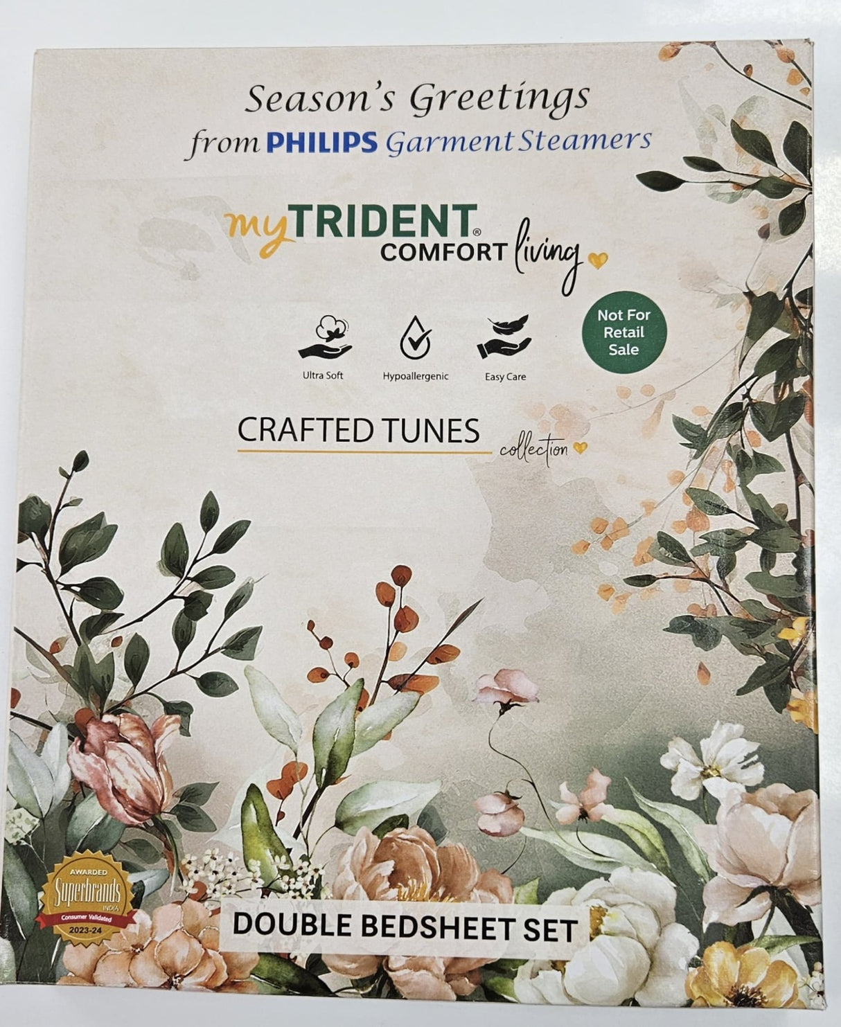 Trident Comfort Living Double Bedsheet Set | 100% Cotton | Soft & Breathable | Includes 2 Pillow Covers