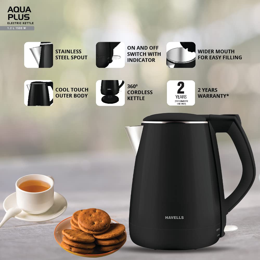 Tea Kettle - Havells Electric Kettle, 1.2L capacity, in stylish black, a top choice for tea lovers.