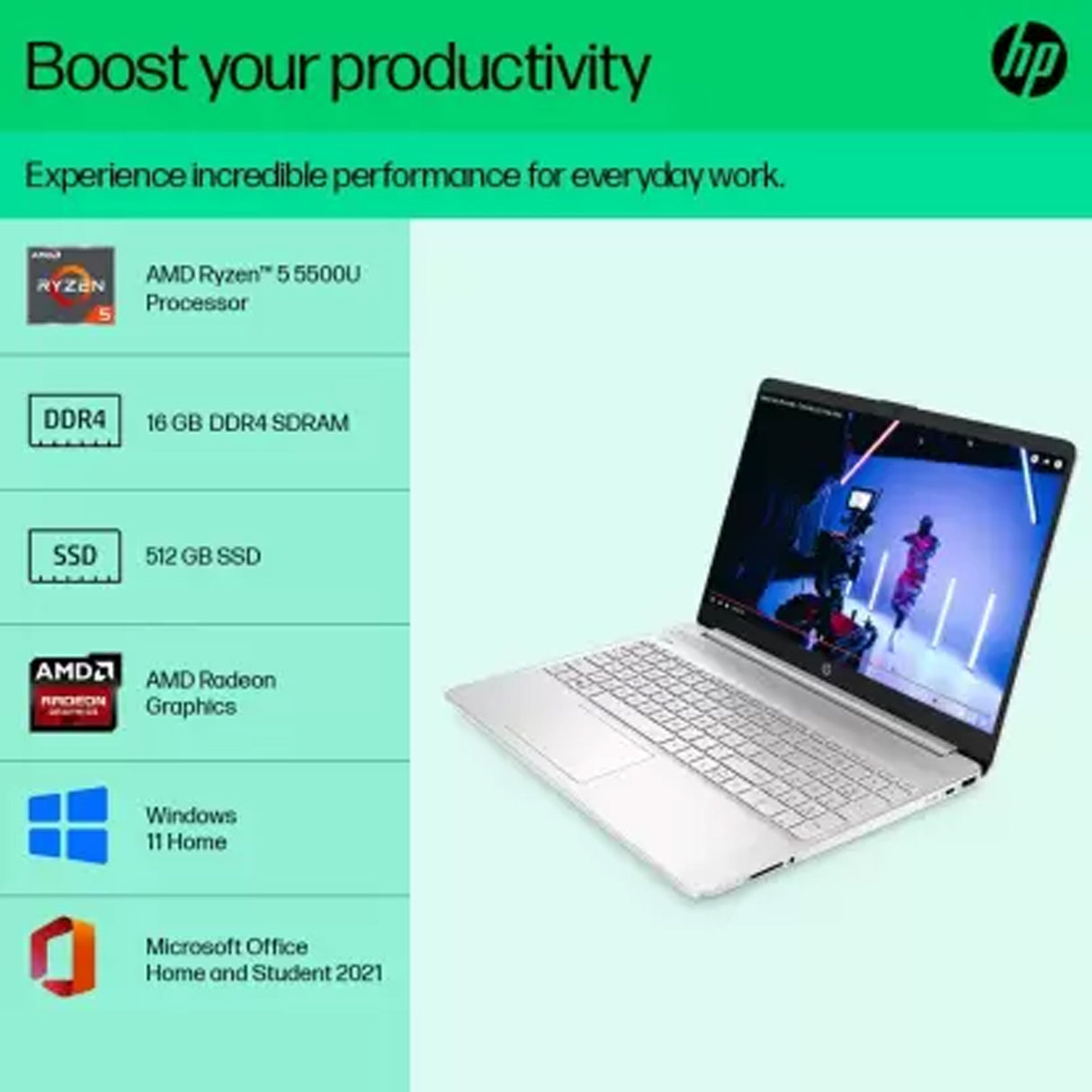 HP 15s Laptop: Ryzen 5, 16GB RAM, 512GB SSD, Radeon Graphics, FHD