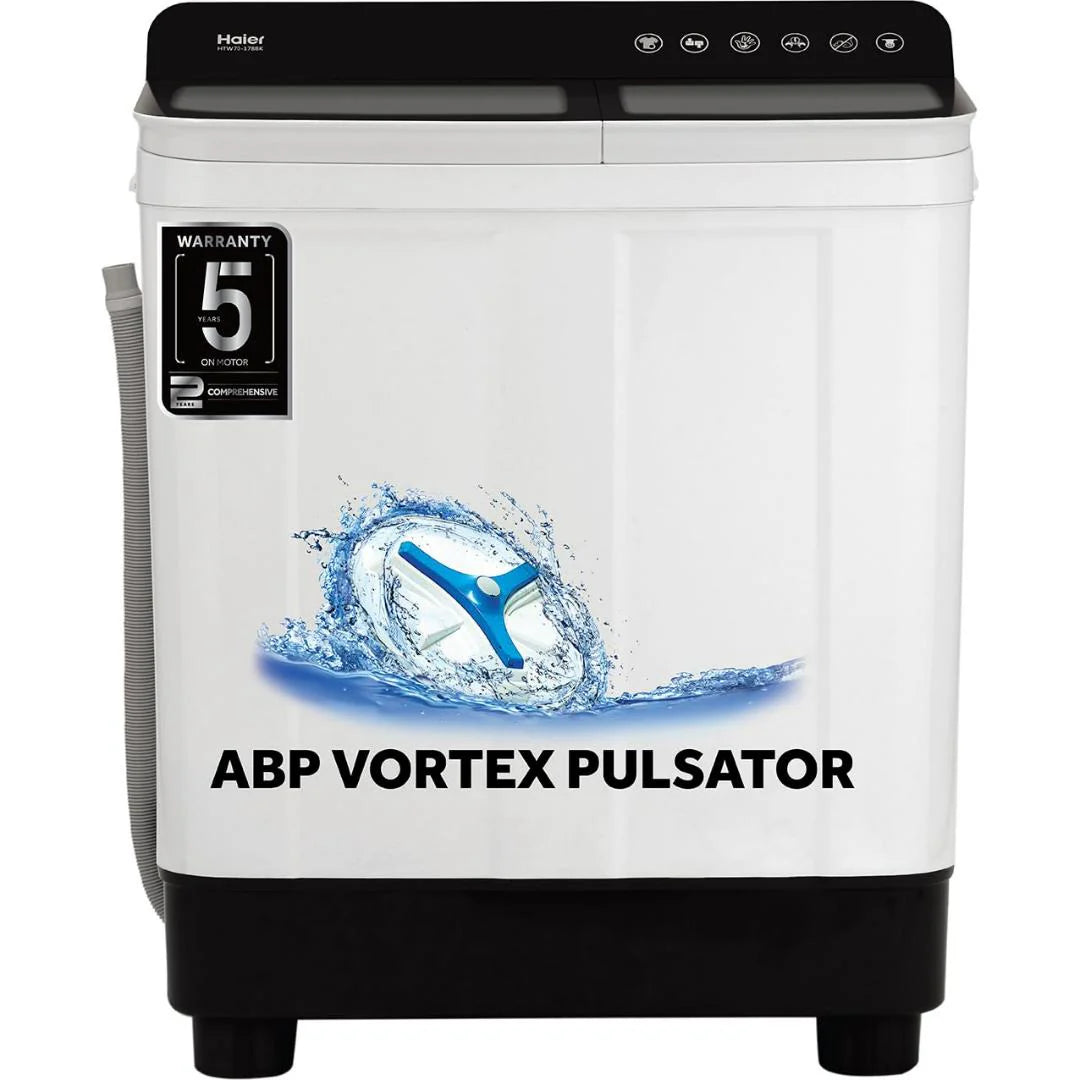 Haier 7.5 Kg 5 Star Anti Baterial ,Magic Filter, Rat Mesh, Semi Automatic Top Loading Washing Machine (2024 Model, Black Grey) HTW75-178BBK
