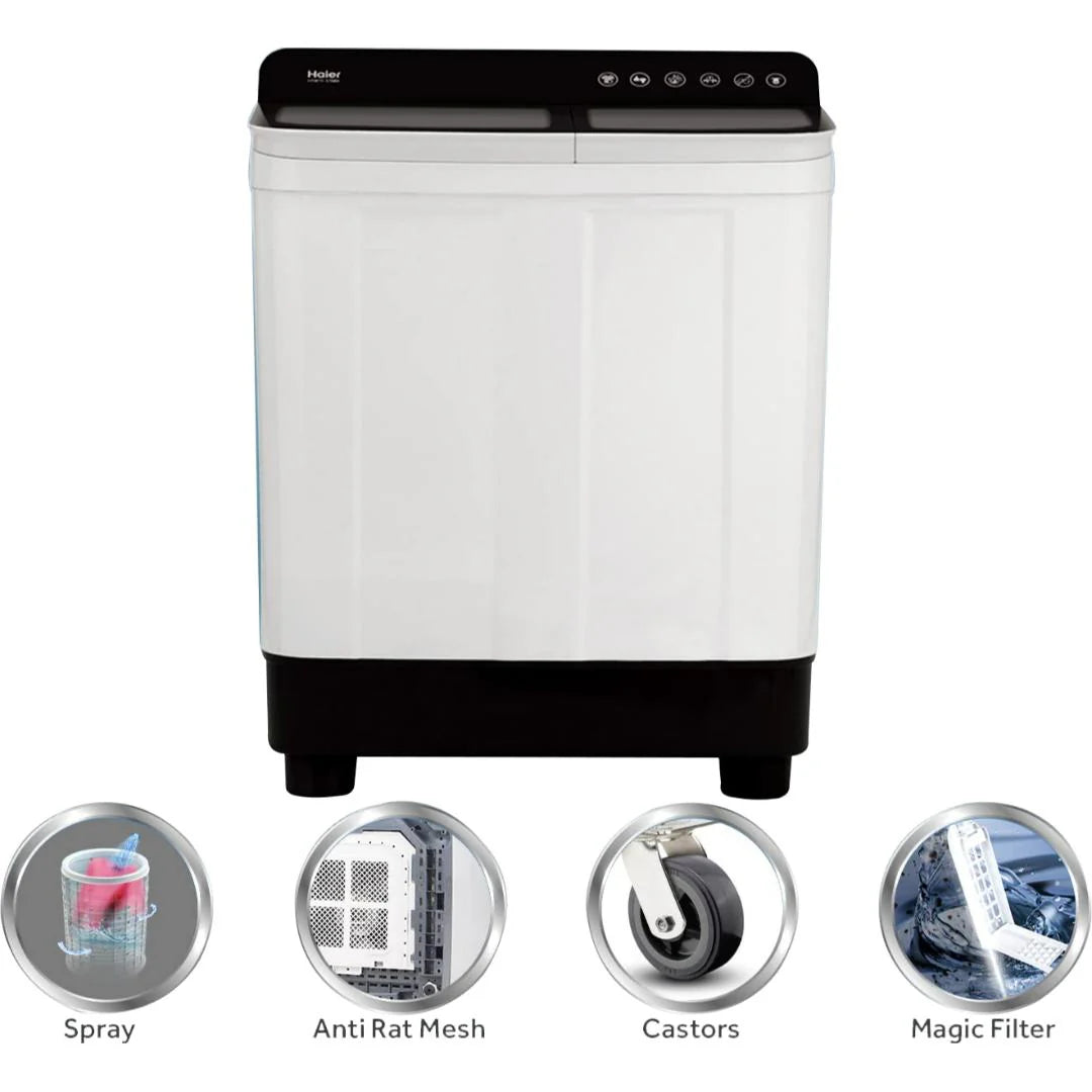 Haier 7.5 Kg 5 Star Anti Baterial ,Magic Filter, Rat Mesh, Semi Automatic Top Loading Washing Machine (2024 Model, Black Grey) HTW75-178BBK