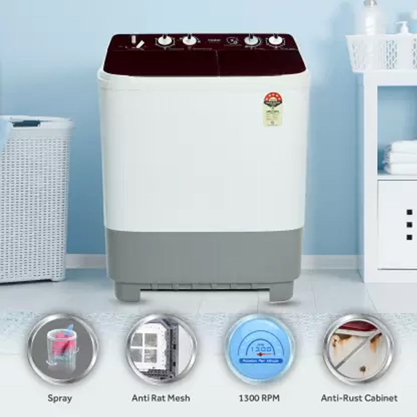 Washer - Haier 7.5 kg Semi-Automatic, efficient and stylish in Multicolor.