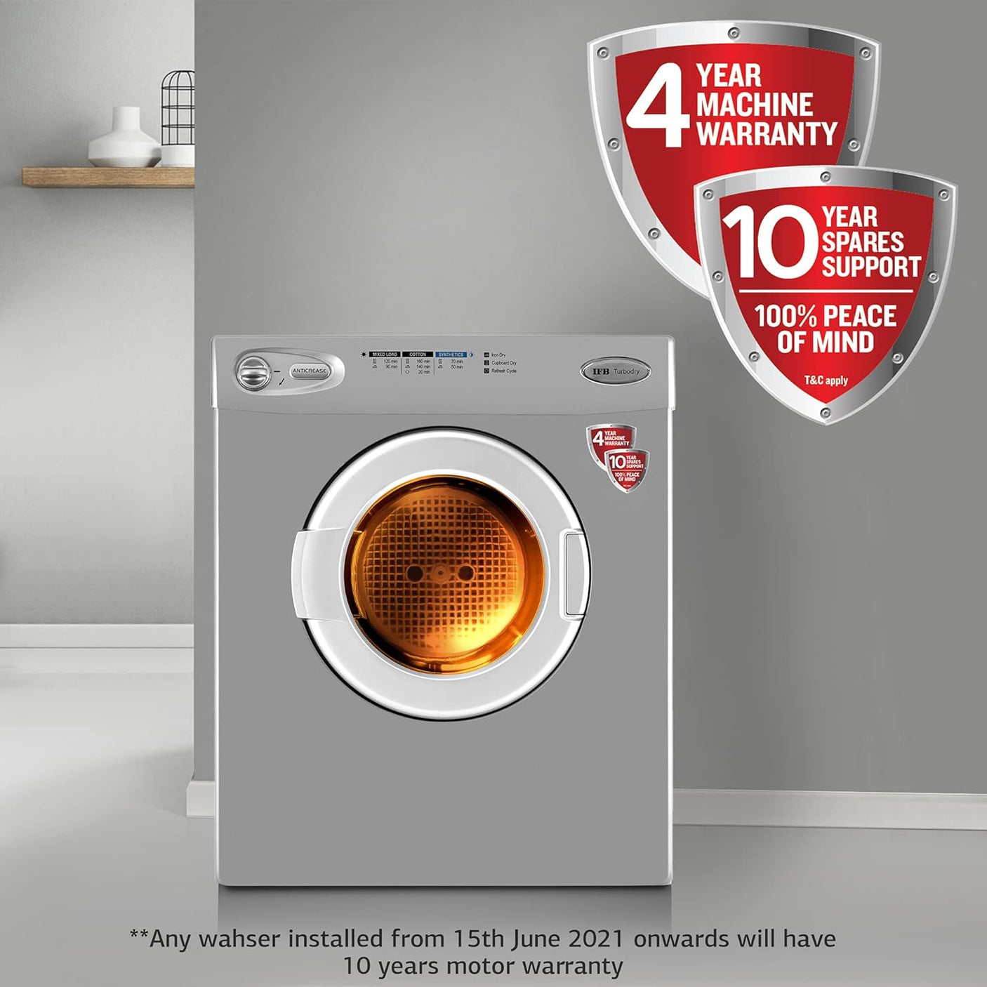 IFB 5.5 kg Fully-automatic Dryer (TURBO DRY EX, Silver, Wall Mountable,Anti crease)