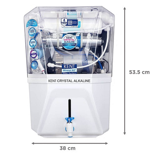 KENT CRYSTAL ALKALINE 11 L RO + UV + UF + TDS Control + Alkaline + UV in Tank Water Purifier