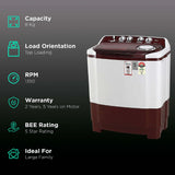 LG 8Kg Semi Automatic Top Load Washing Machine, Roller Jet Pulsator + Soak, Burgundy (P8035SRAZA)