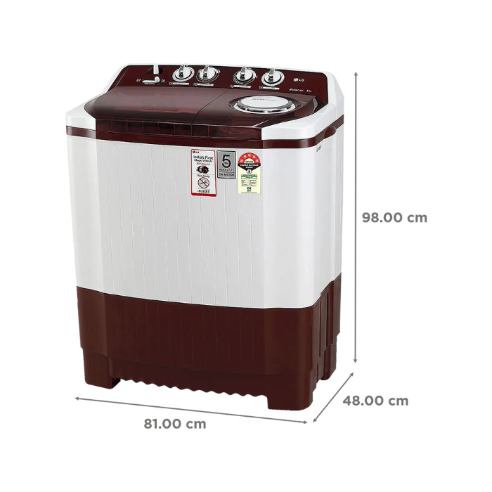 LG 8Kg Semi Automatic Top Load Washing Machine, Roller Jet Pulsator + Soak, Burgundy (P8035SRAZA)