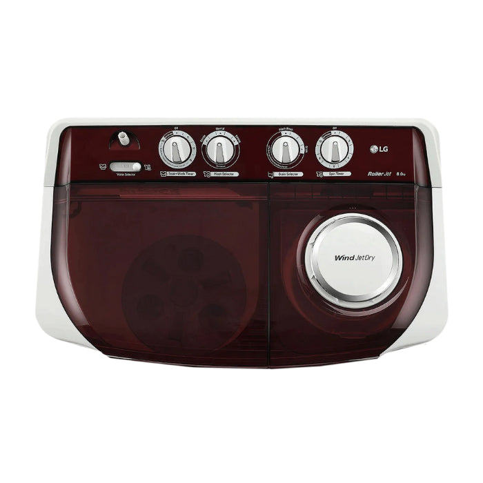 LG 8Kg Semi Automatic Top Load Washing Machine, Roller Jet Pulsator + Soak, Burgundy (P8035SRAZA)