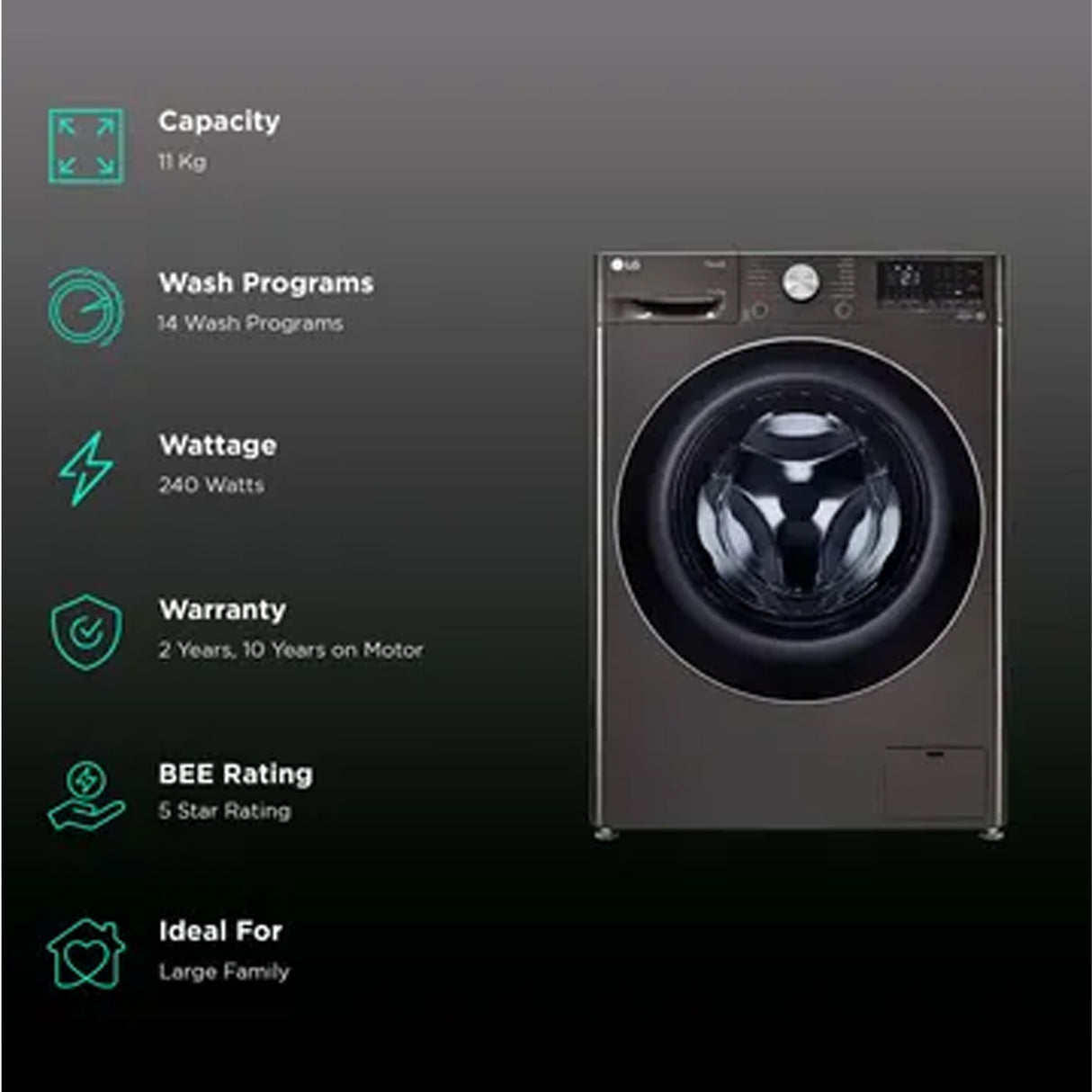 LG Home Appliance: 11/7kg Washer Dryer, AI Direct Drive™, Black VCM