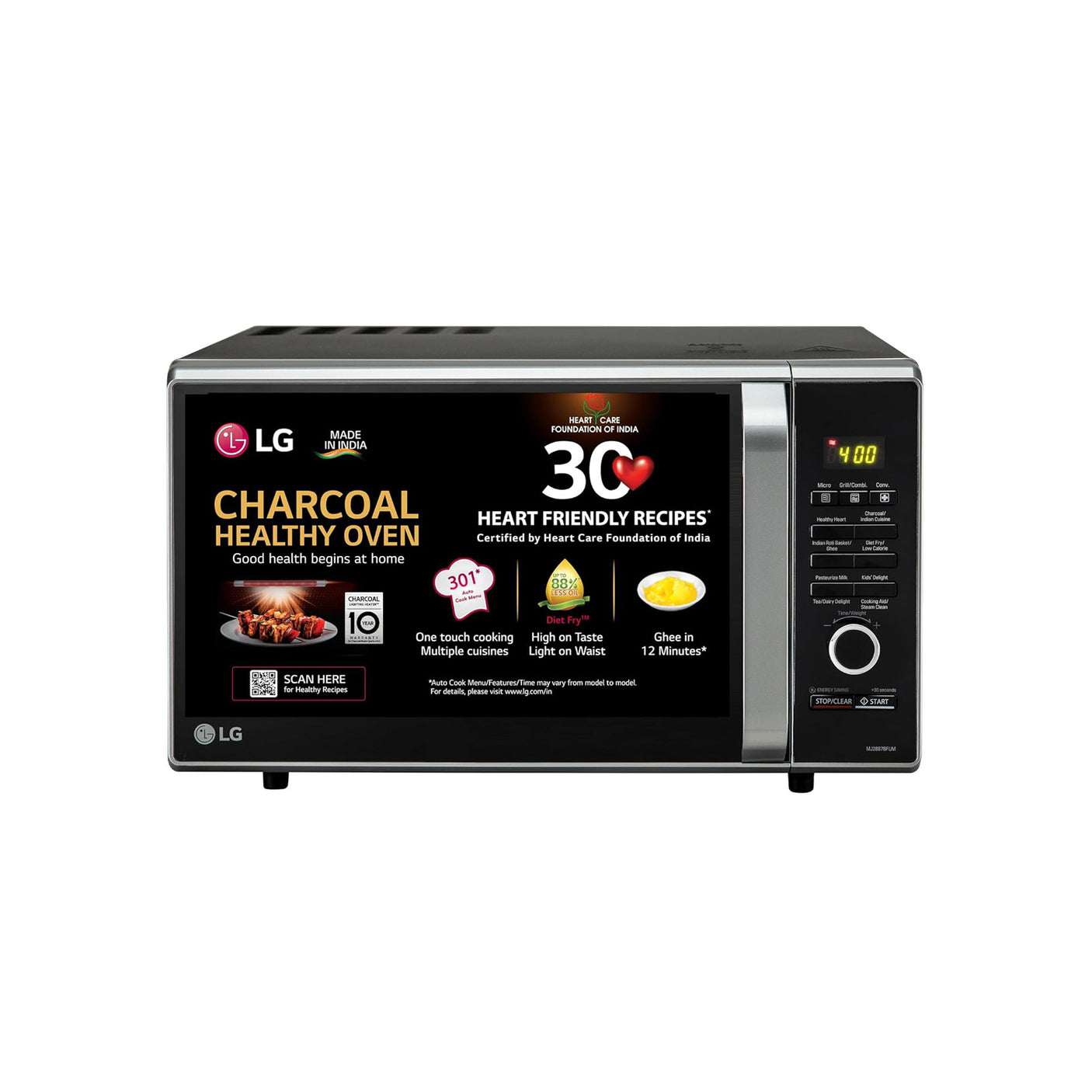 LG 28L Charcoal Convection Microwave: Black MW MJ2887BFUM