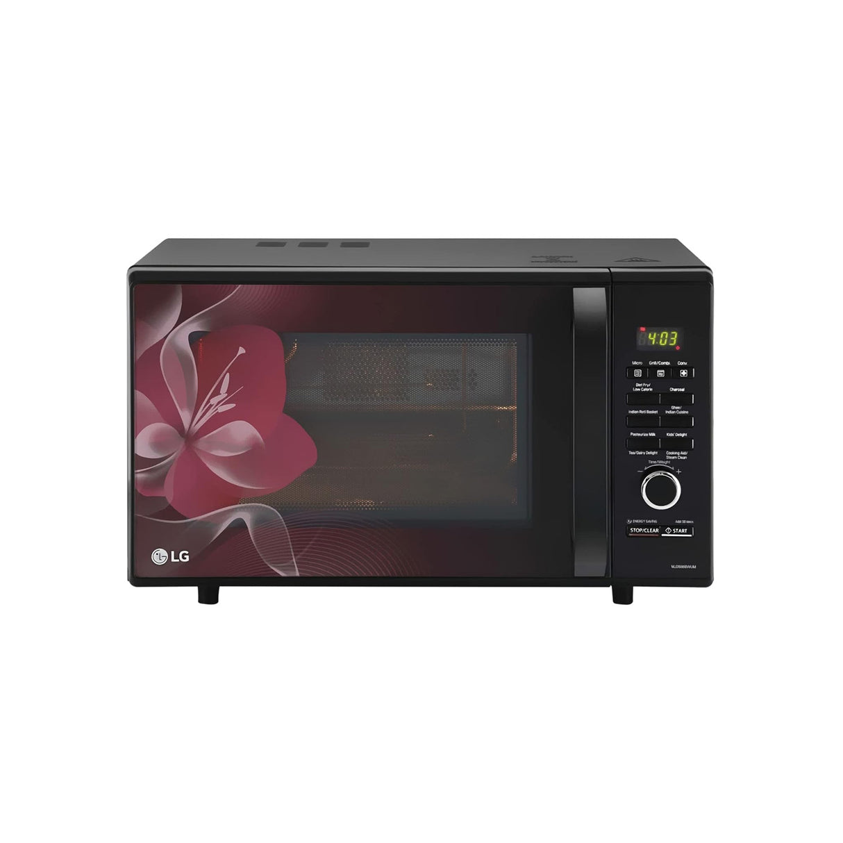 LG 28L Charcoal Convection Microwave: Floral, Diet Fry MW MJ2886BWUM