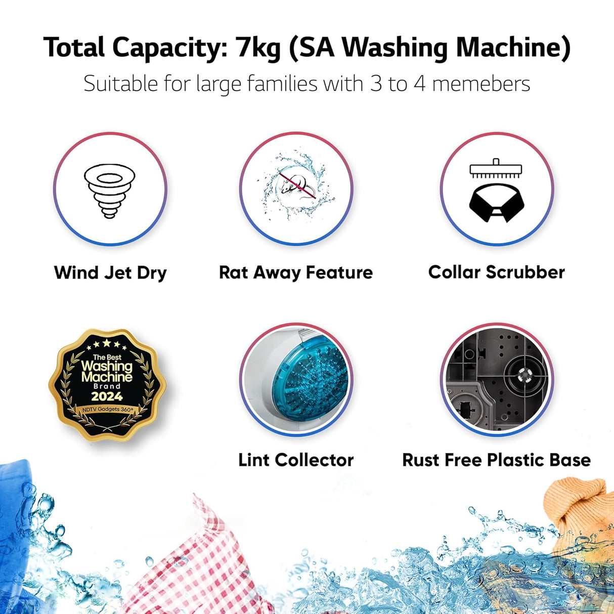 LG 7 Kg 5 Star Wind Jet Dry Semi-Automatic Top Loading Washing Machine (P7020NGAZ, Dark Gray)