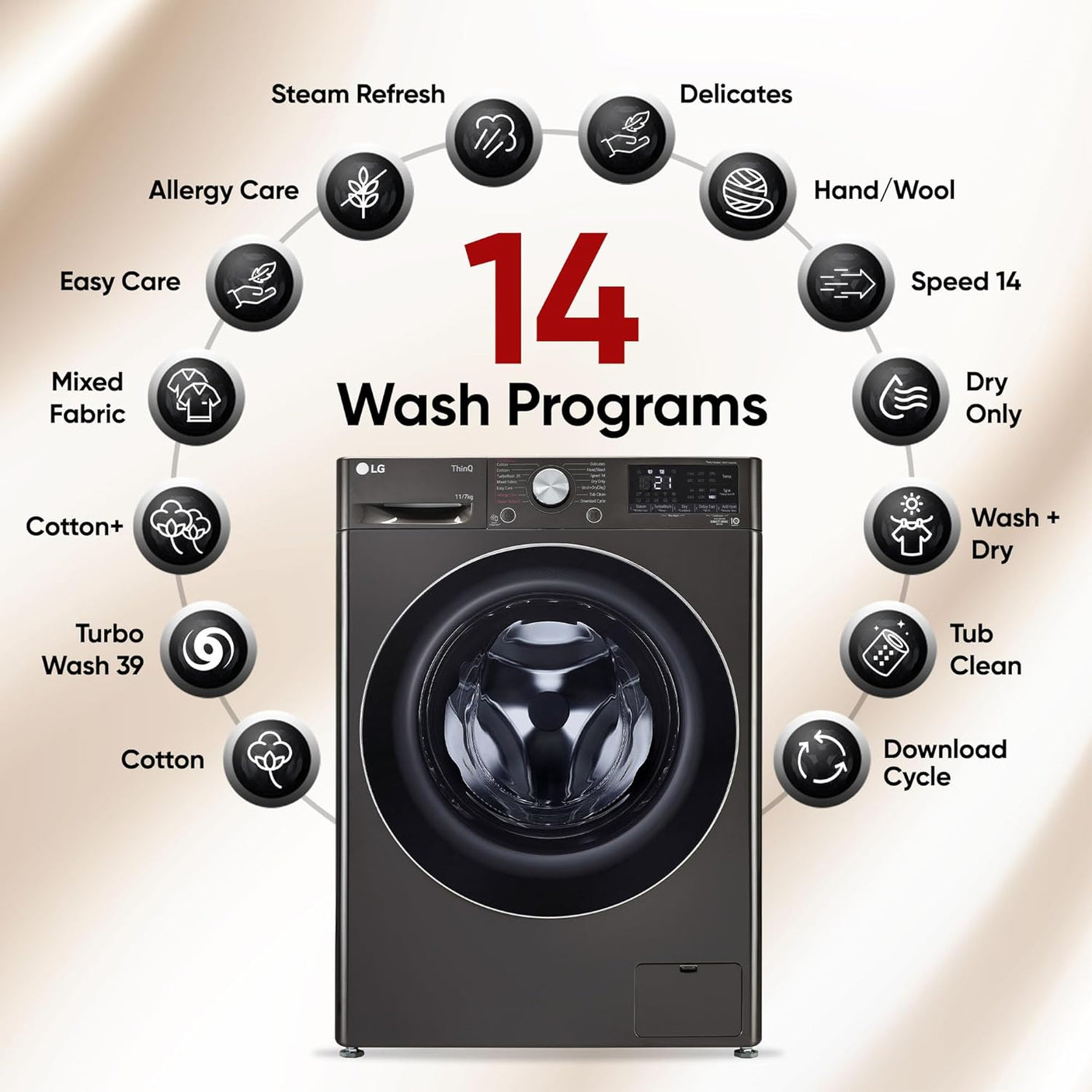 LG 11/7kg Washer Dryer, AI Direct Drive™, Black VCM WM FHD1107STB