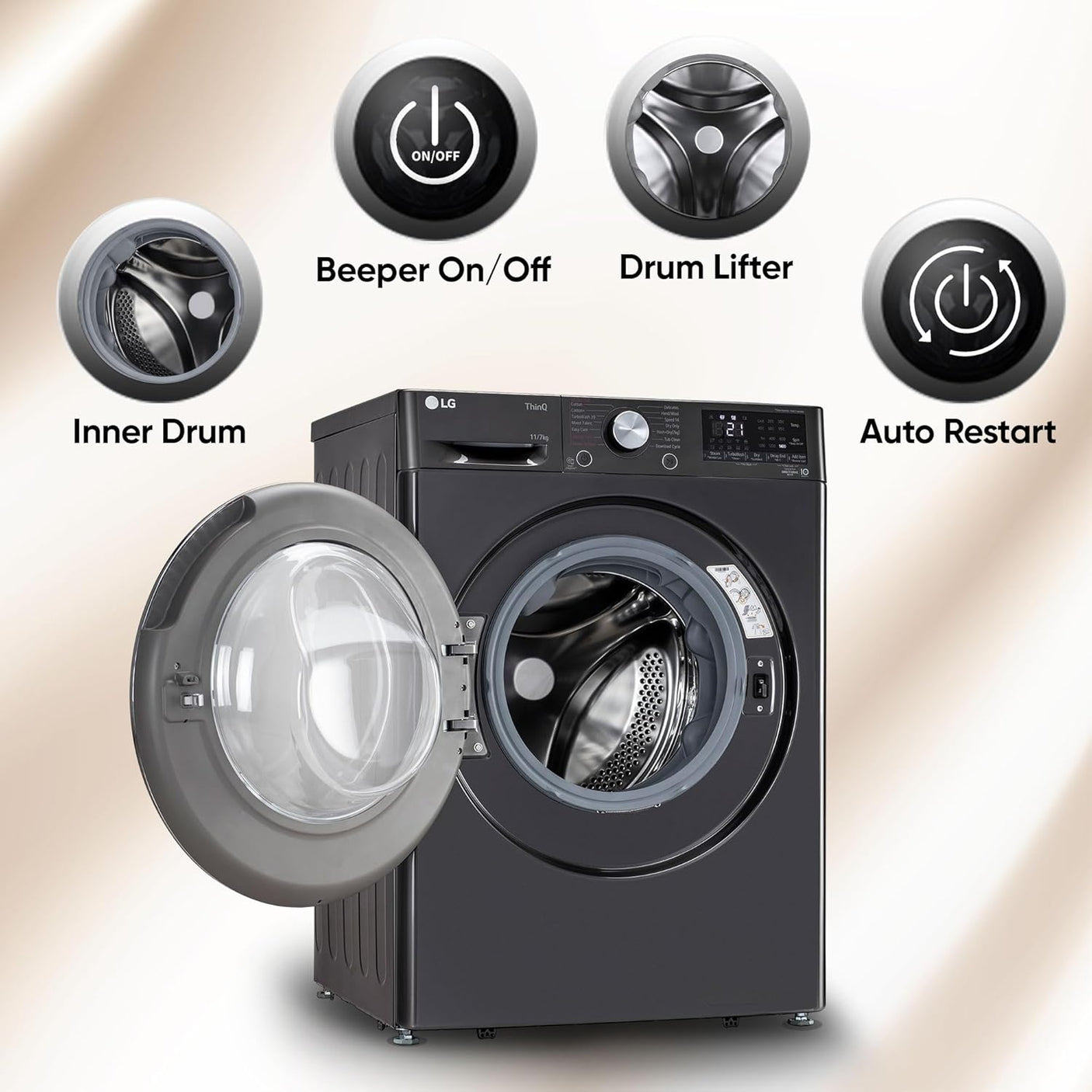 LG 11/7kg Washer Dryer, AI Direct Drive™, Black VCM WM FHD1107STB