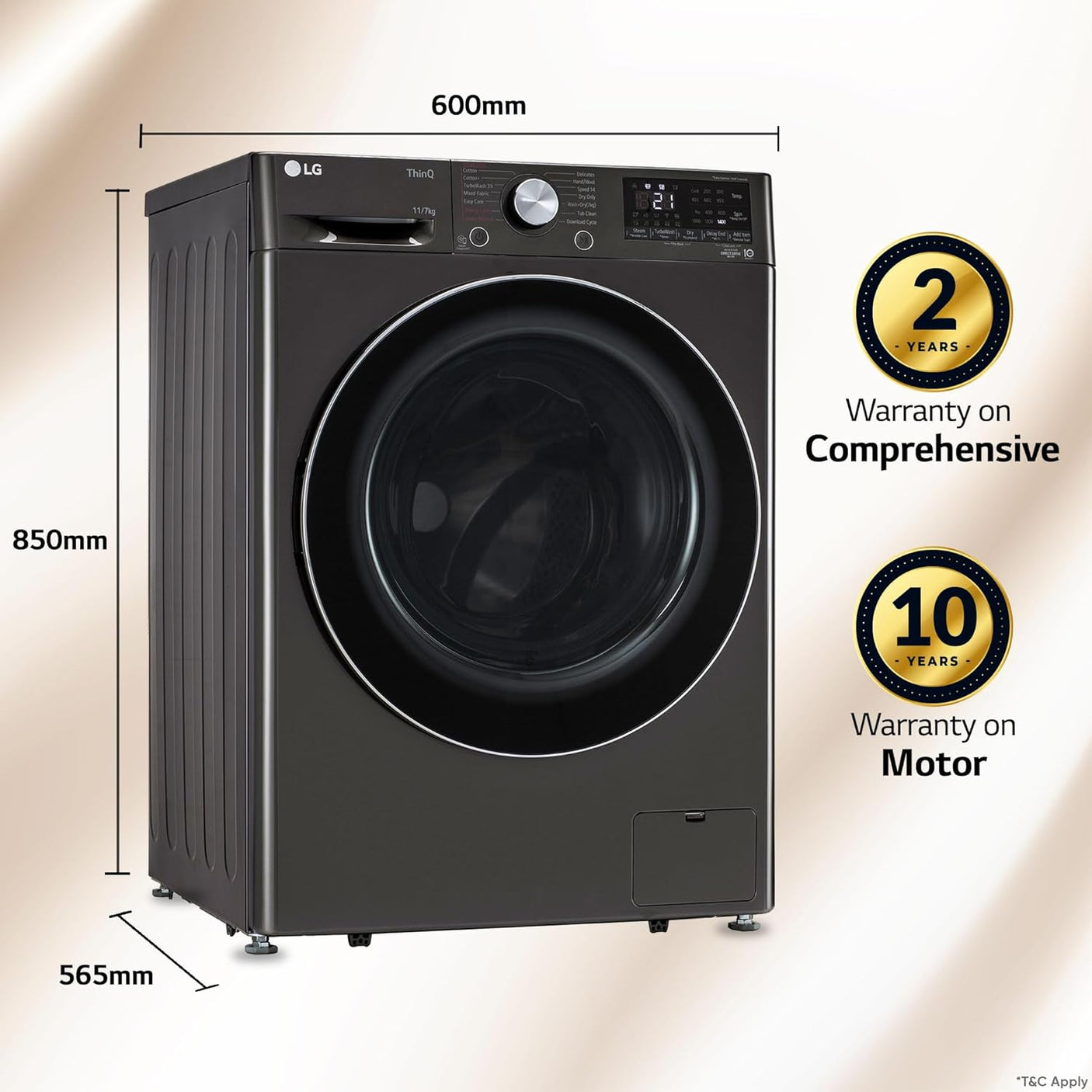 LG 11/7kg Washer Dryer, AI Direct Drive™, Black VCM WM FHD1107STB