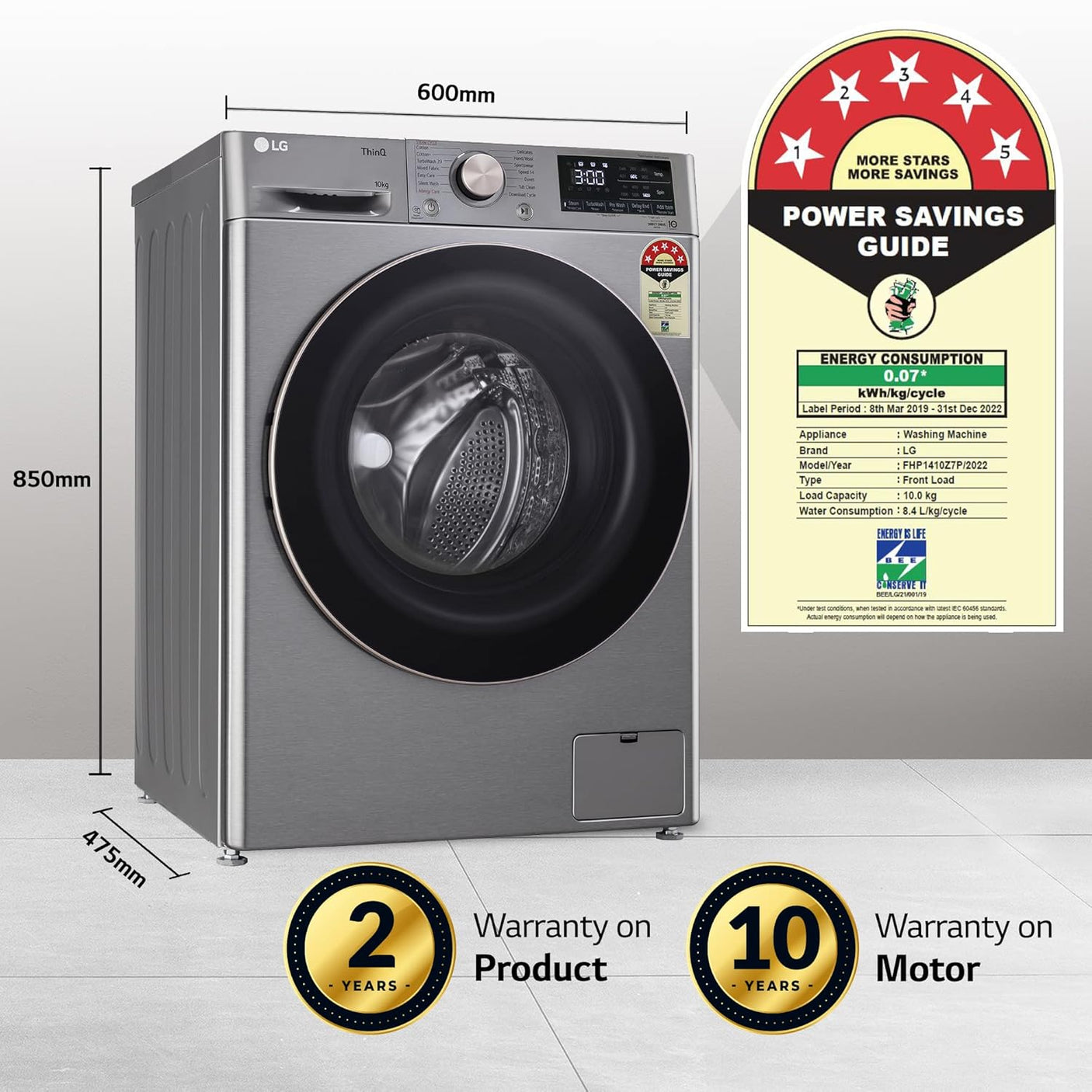 LG 10kg Front Load Fully Auto Washer (Platinum Silver) WM FHP1410Z7P