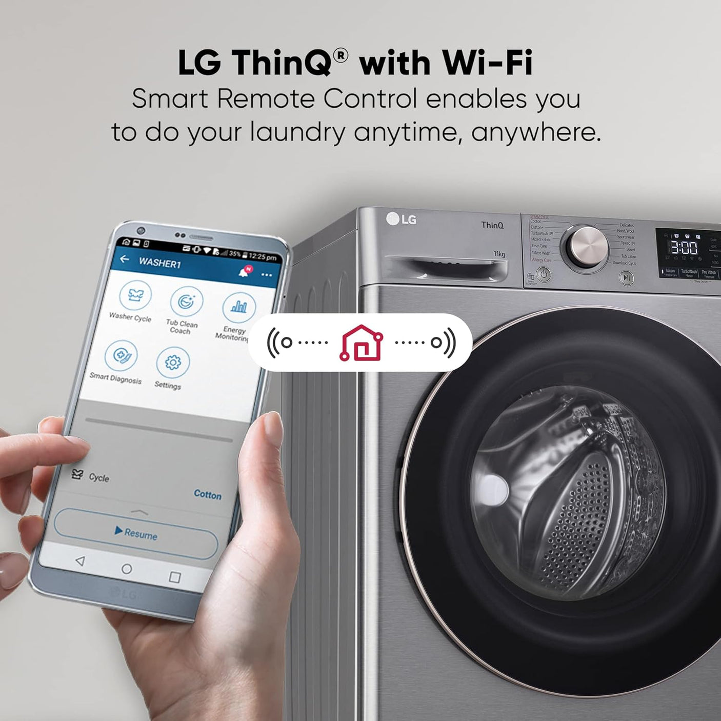 LG 11kg Front Load Washer, AI Direct Drive™, Platinum Silver WM FHP1411Z9P