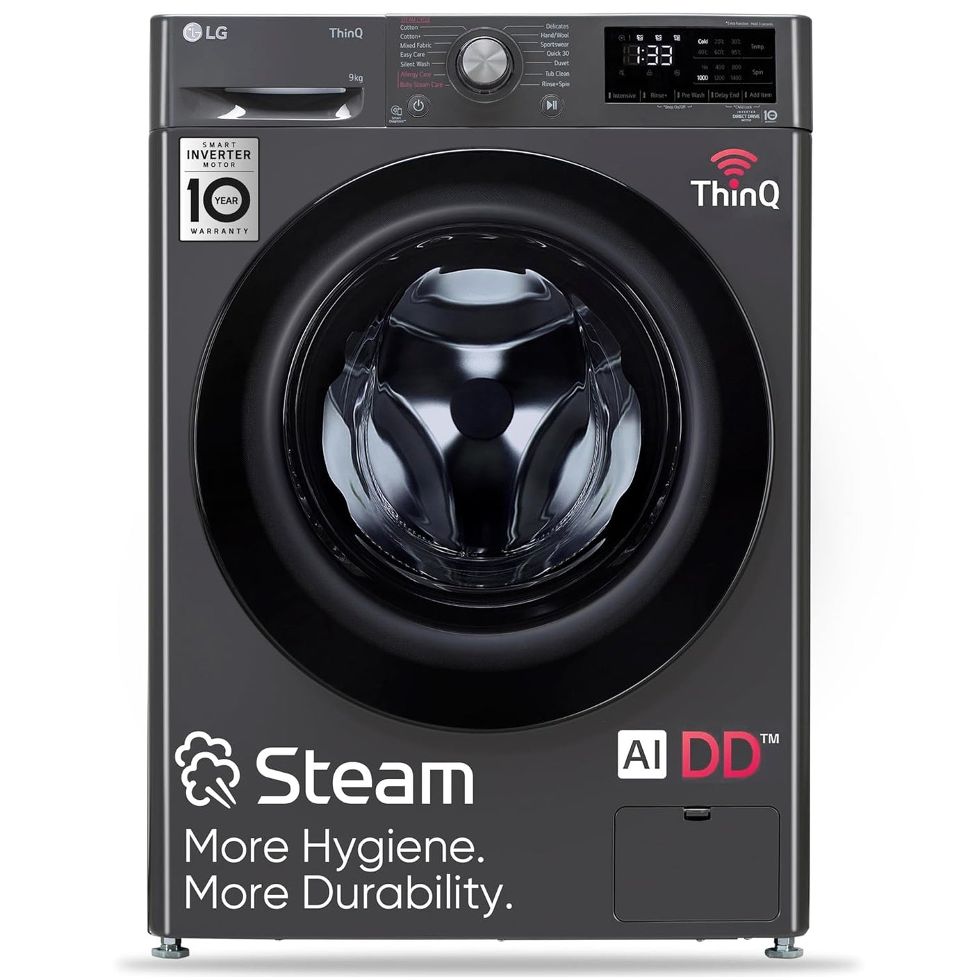 LG 9kg 5-Star Front Load Washer (Middle Black, ThinQ Wi-Fi) WM FHV1409Z4M